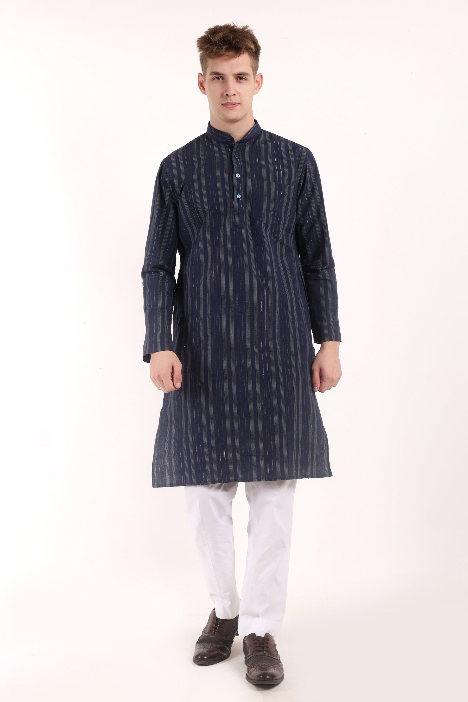 Blue Cotton Kurta Pyjama