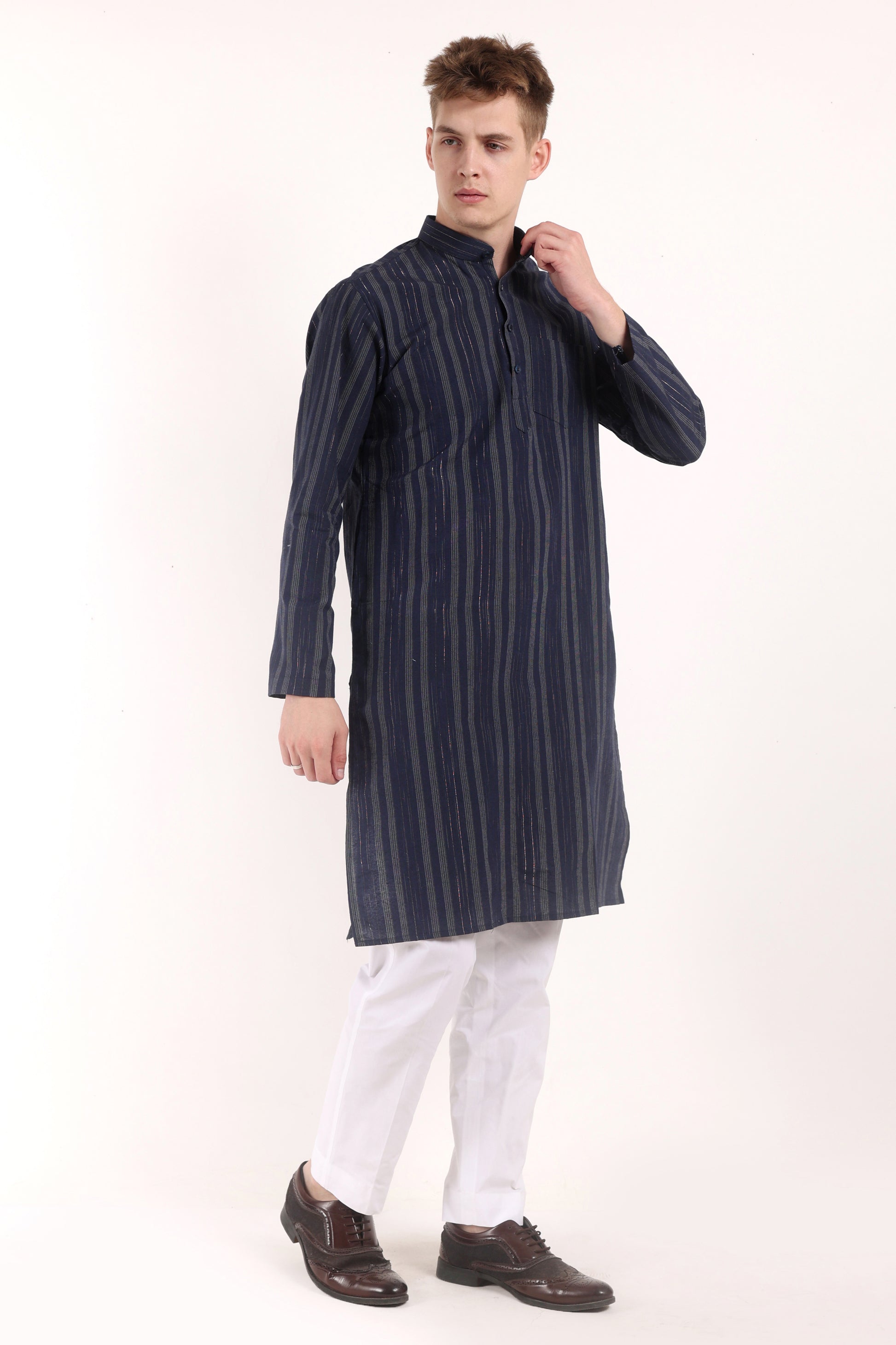 Blue Cotton Kurta Pyjama