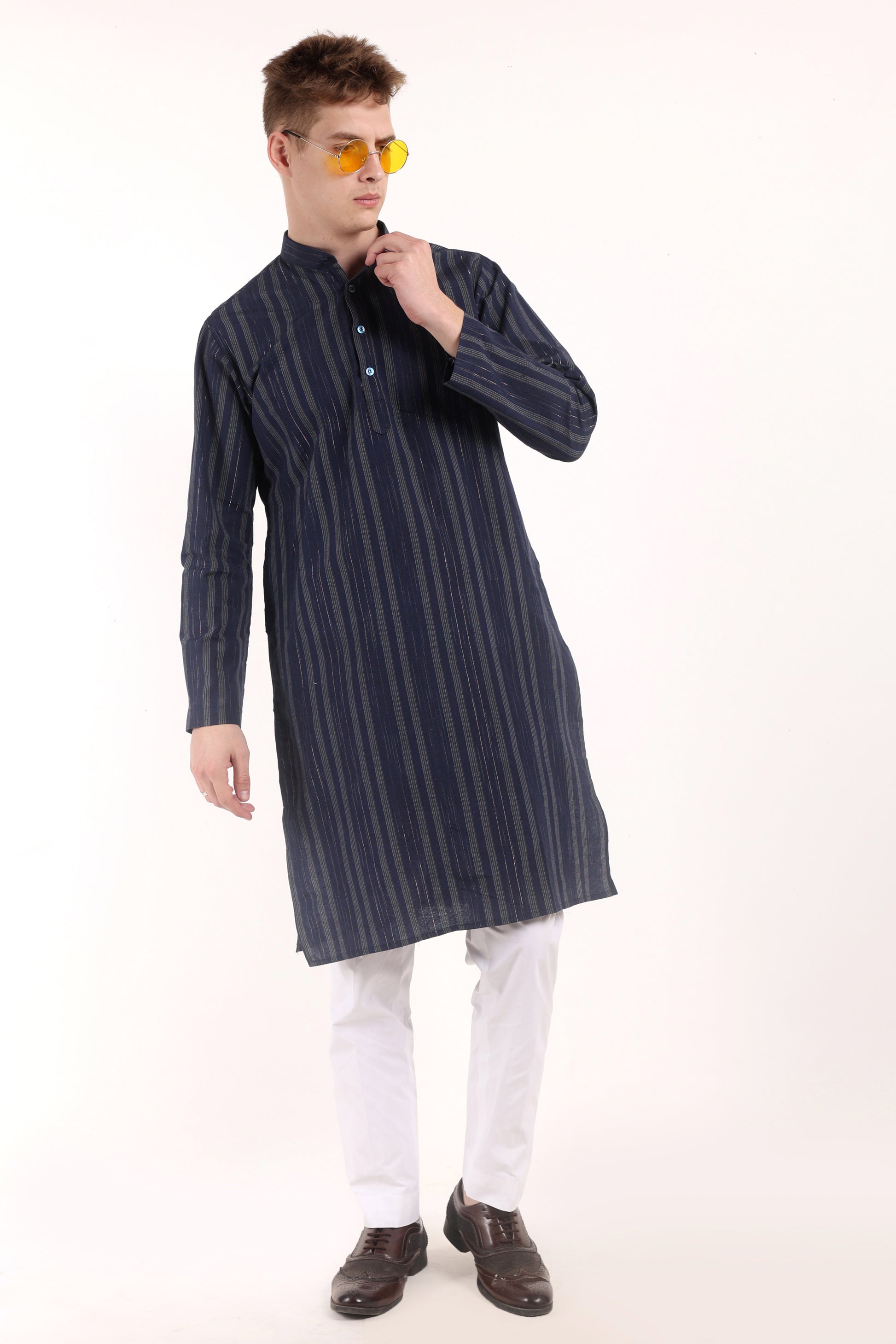 Blue Cotton Kurta Pyjama