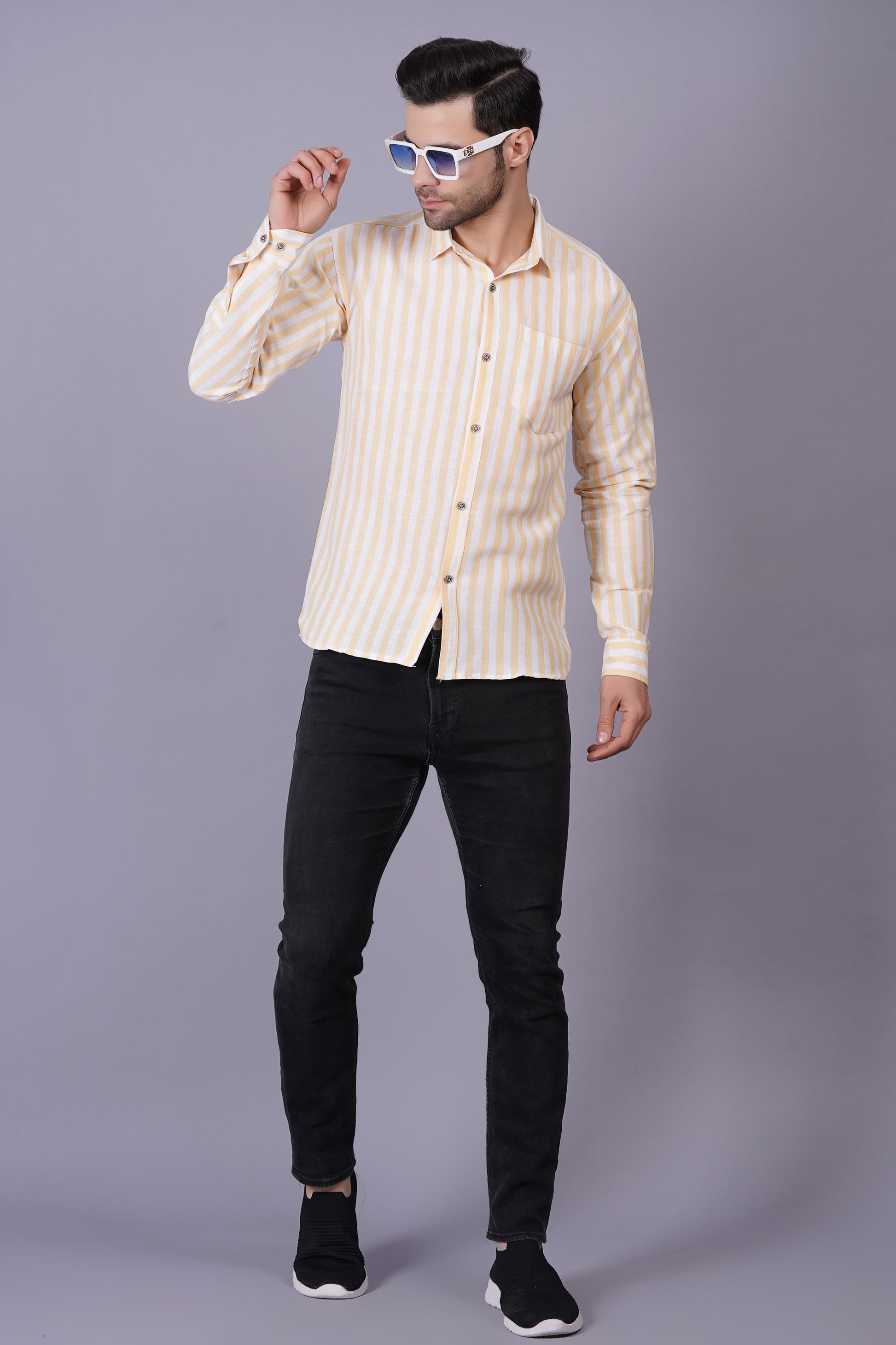 Casual Striped Khadi Cotton Shirt for Mens