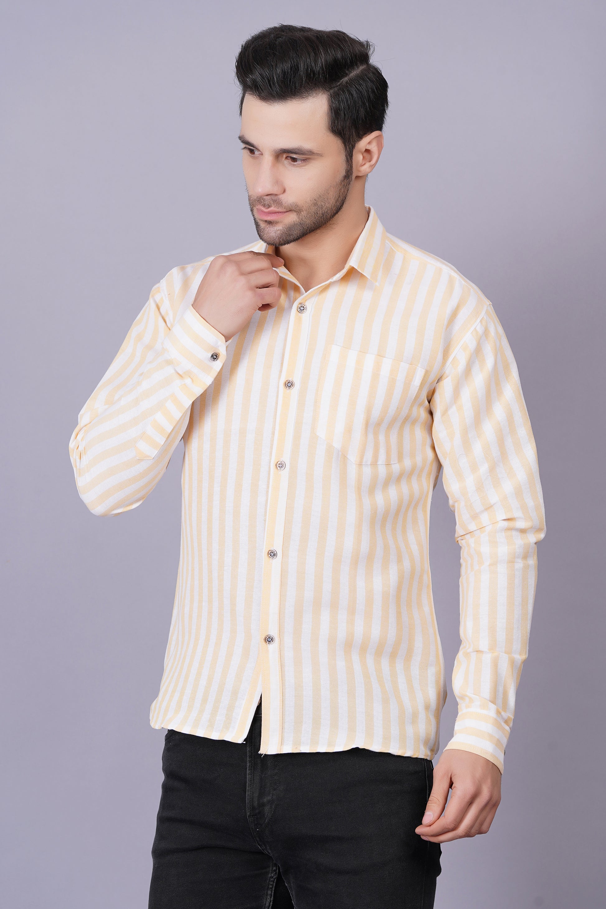 Casual Striped Khadi Cotton Shirt for Mens
