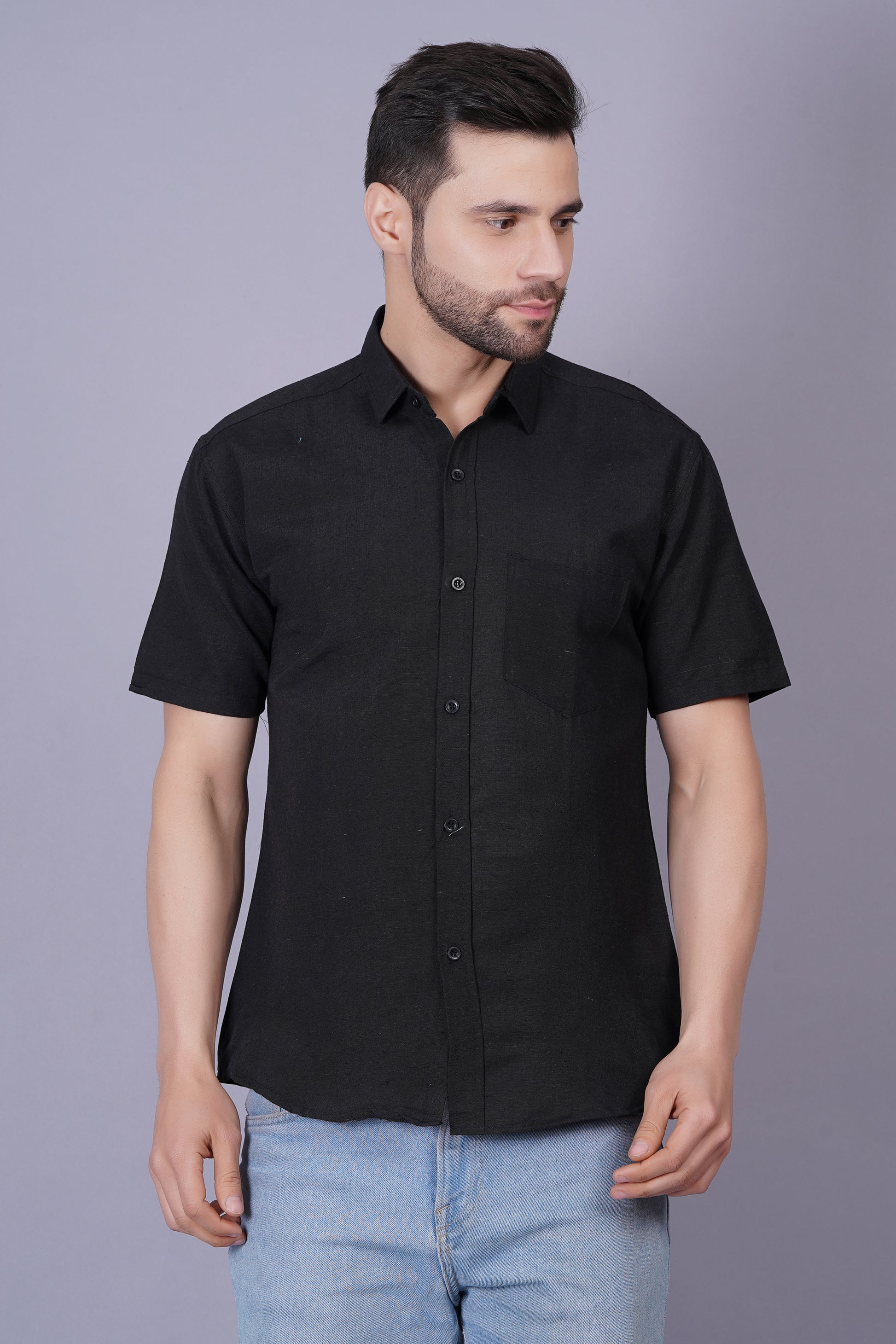 Black Solid Casual Slim Fit Shirt