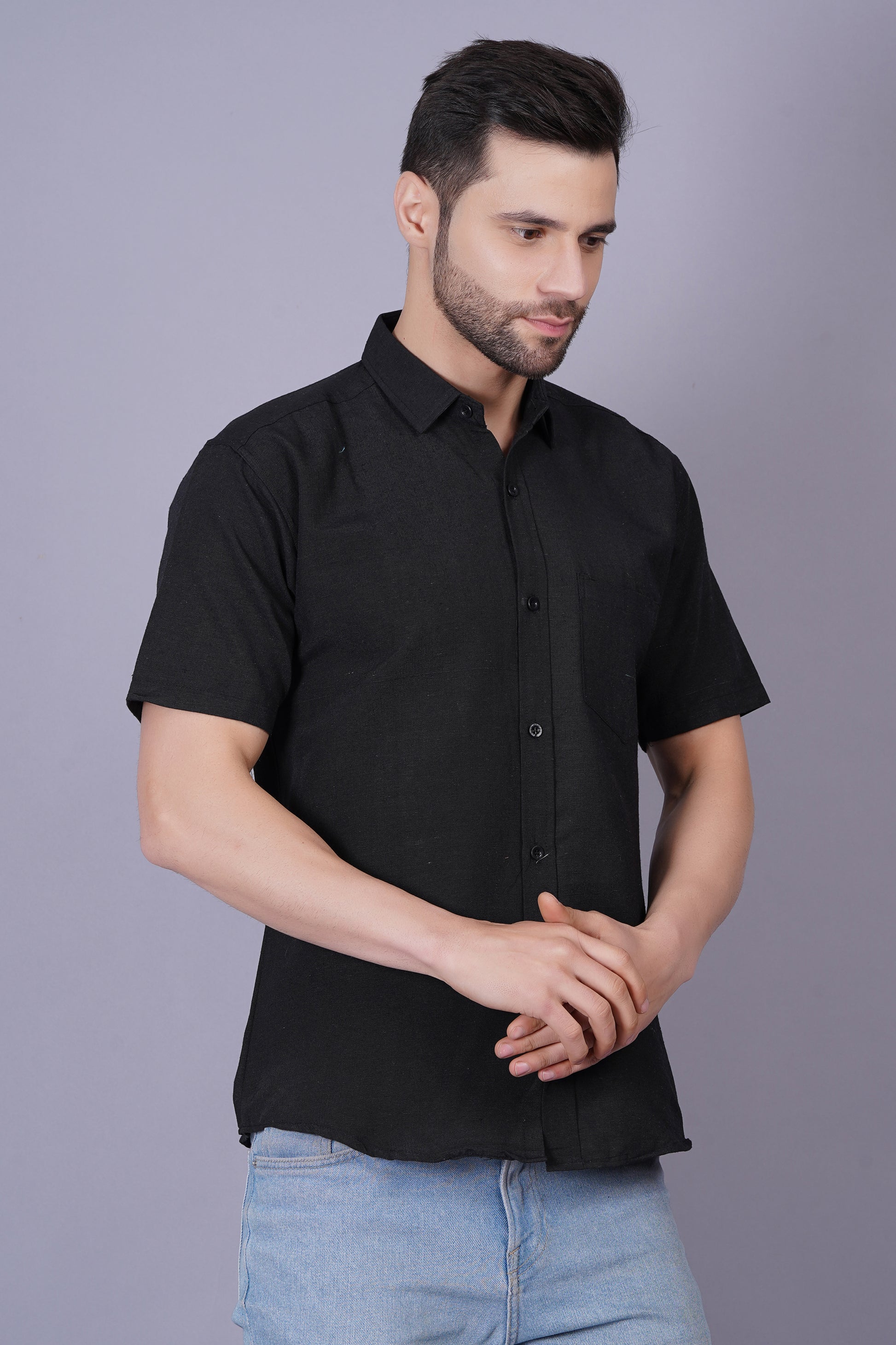 Black Solid Casual Slim Fit Shirt