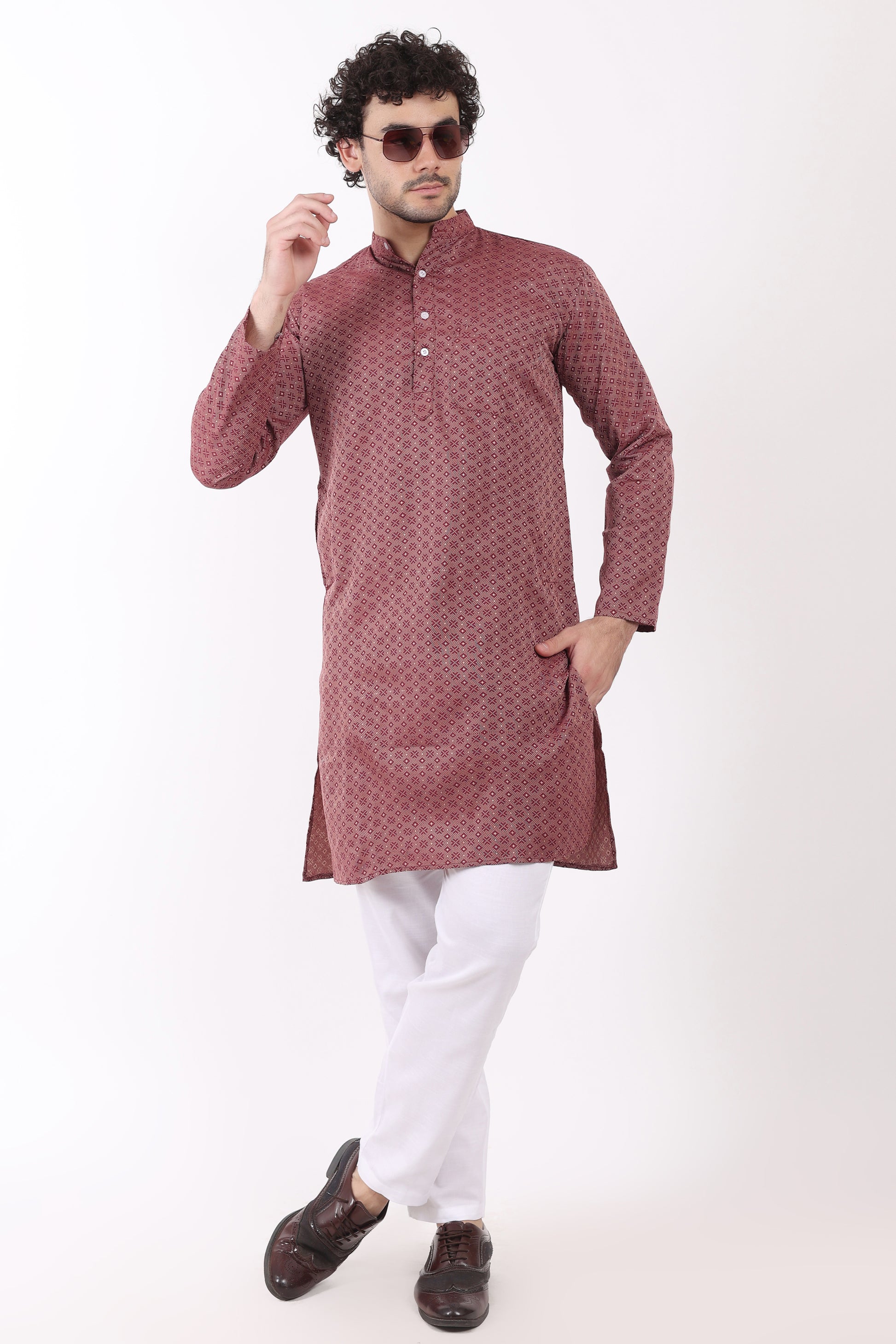 Cotton Jacquard Woven Design Kurta Pyjama