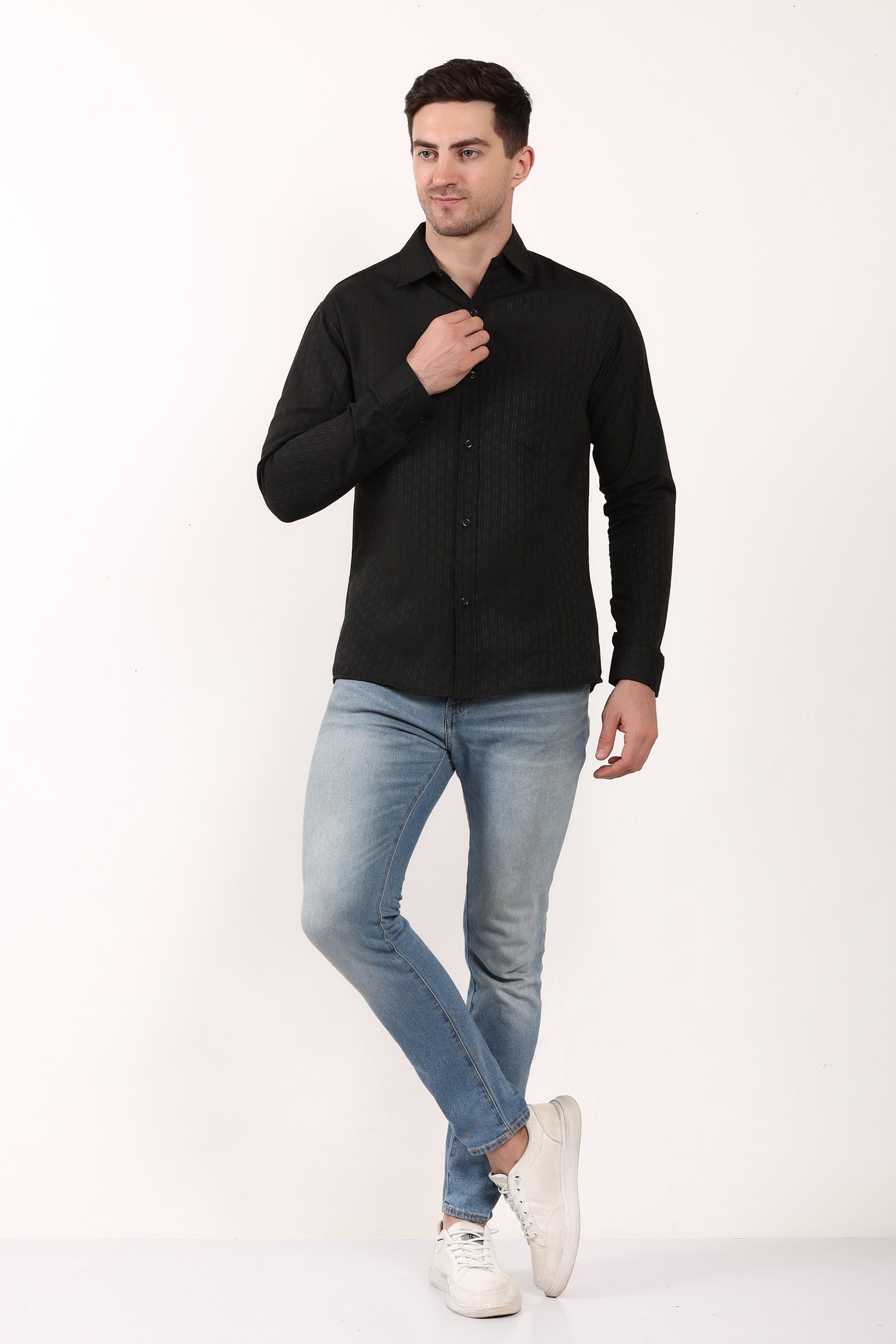 Black Self Design Casual Shirt