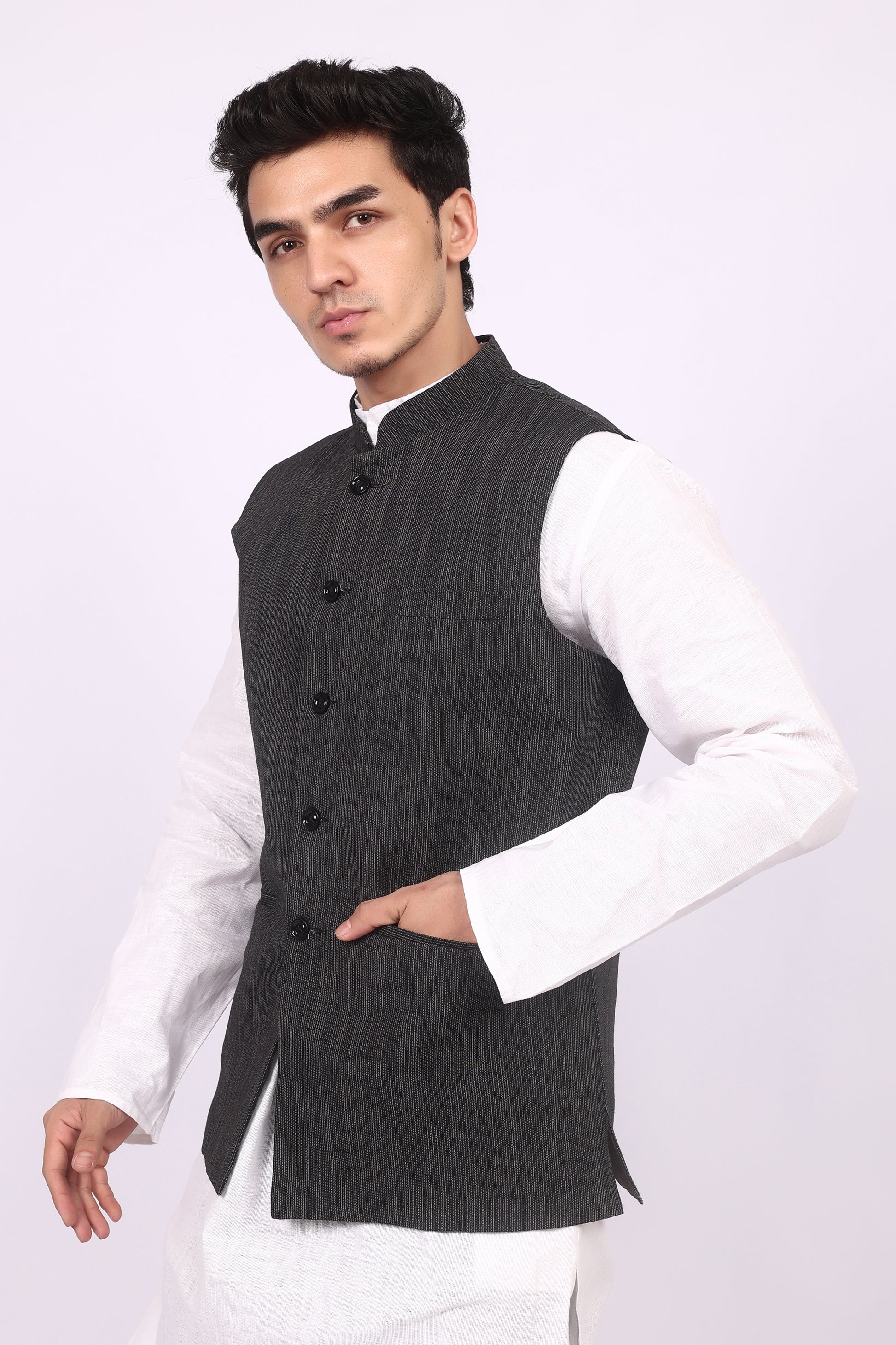 Black Cotton Waistcoat/Jacket