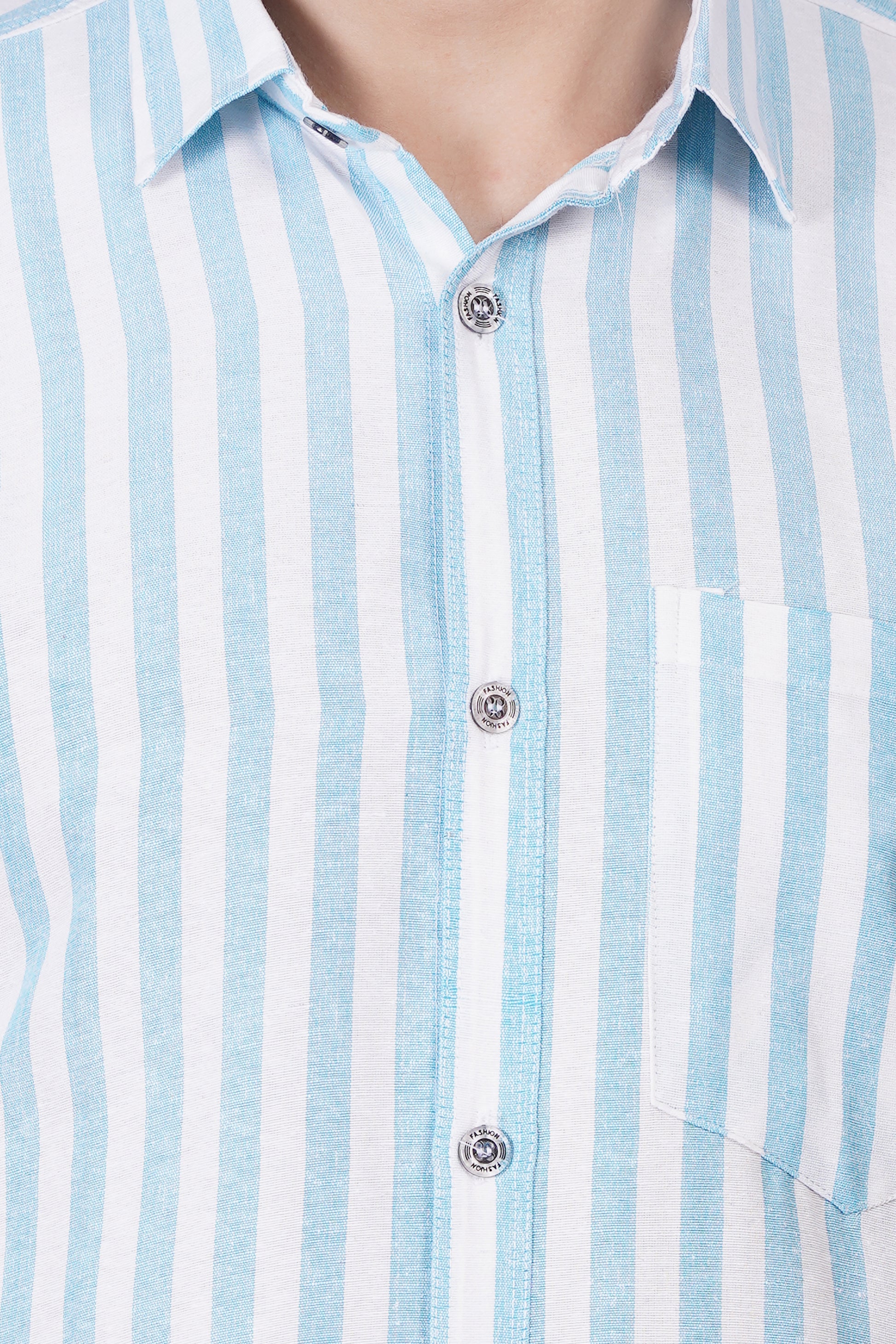 Blue Khadi Cotton Fabric Full Sleeves Striped Men's Shirt