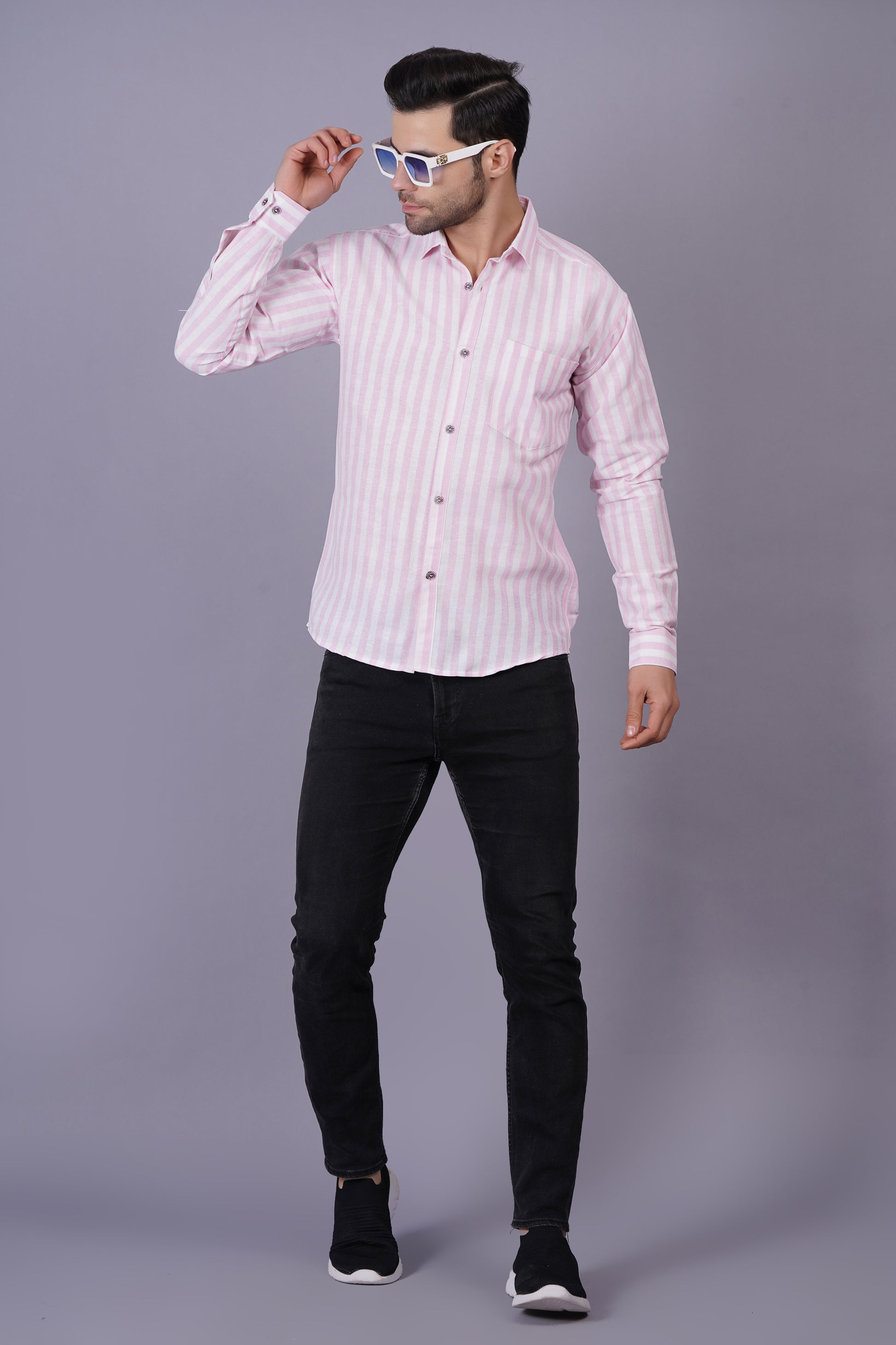 Casual Striped Khadi Cotton Shirt for Mens