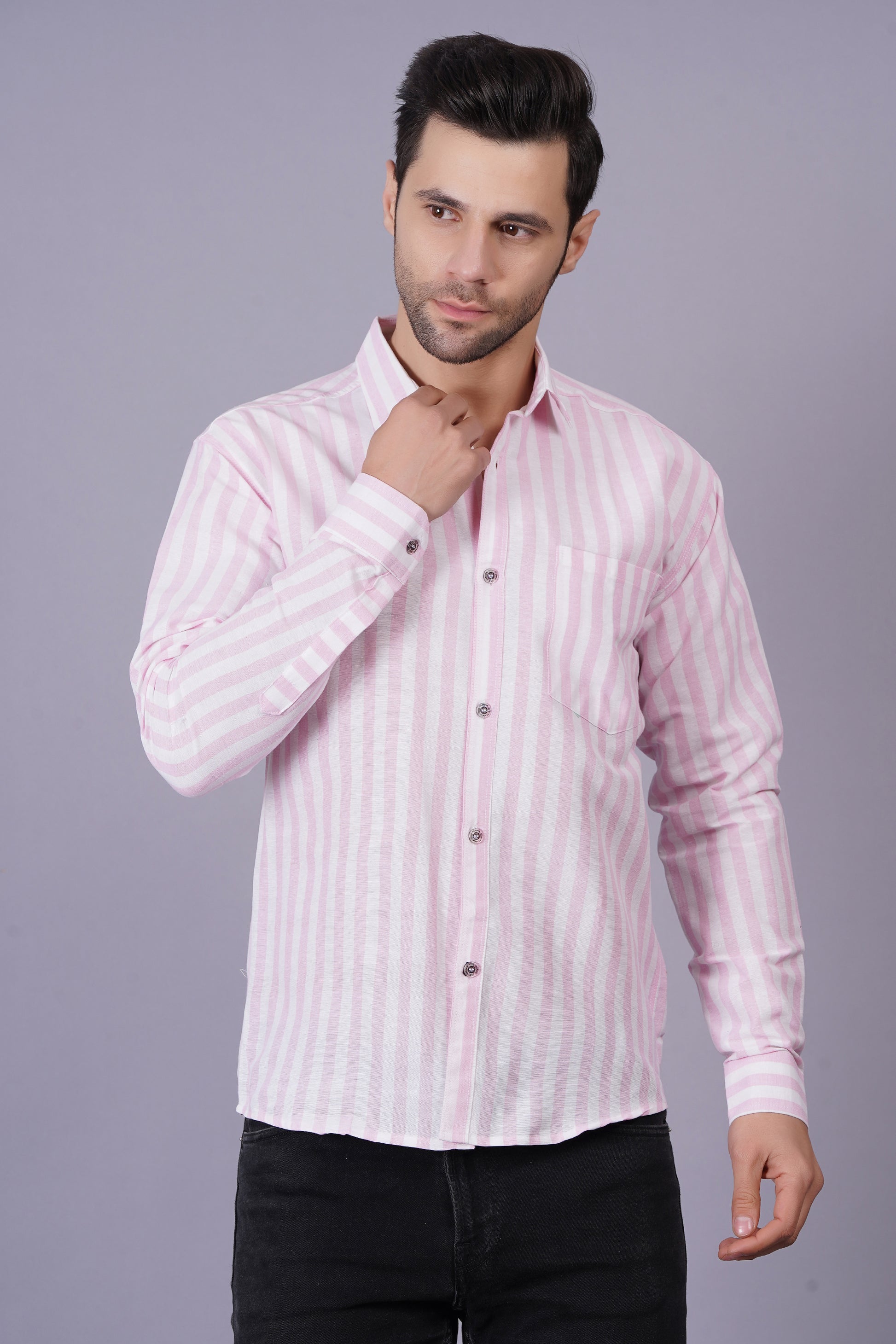Casual Striped Khadi Cotton Shirt for Mens