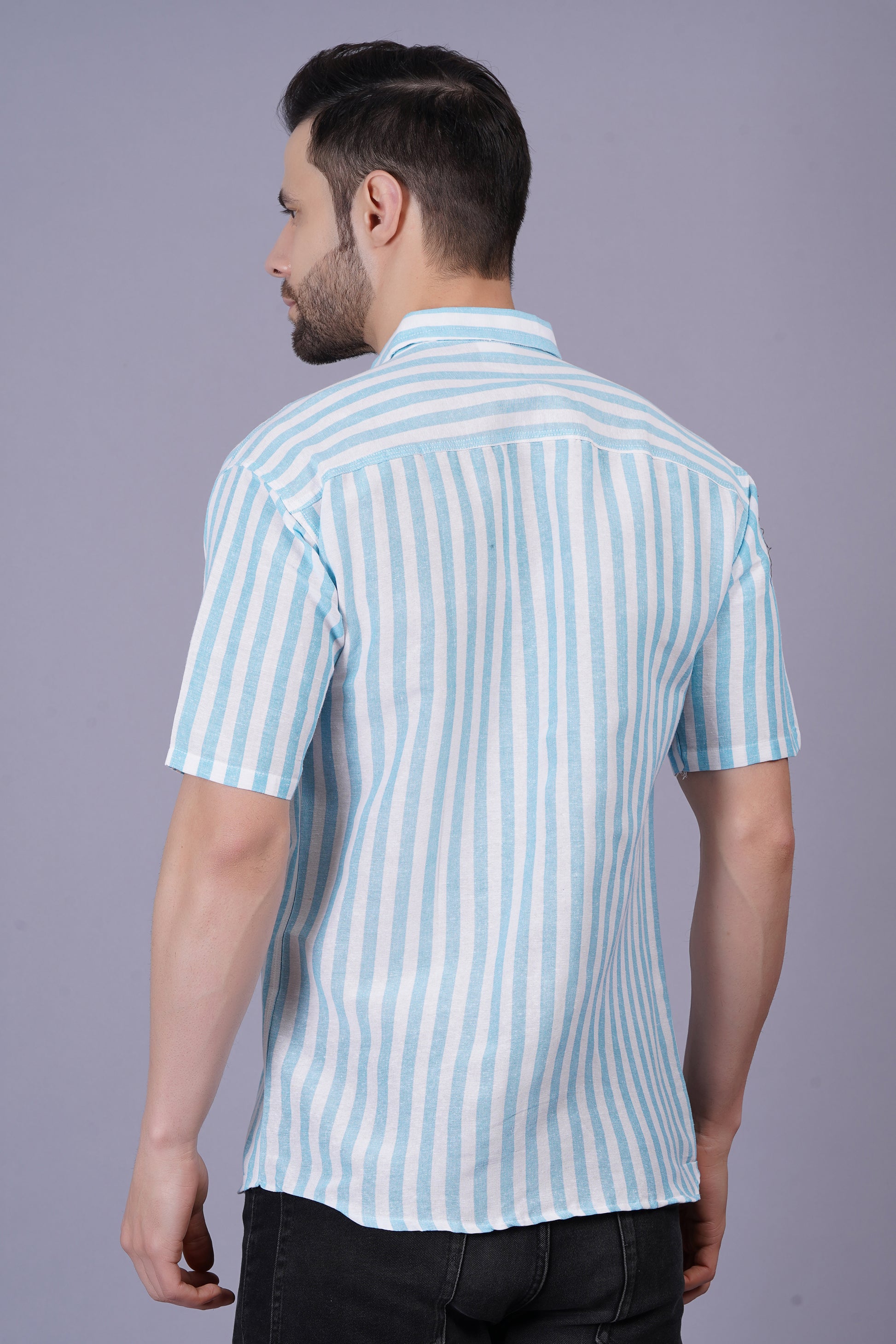 Blue Khadi Cotton Fabric Half Sleeve Mens Regular Fit Shirt