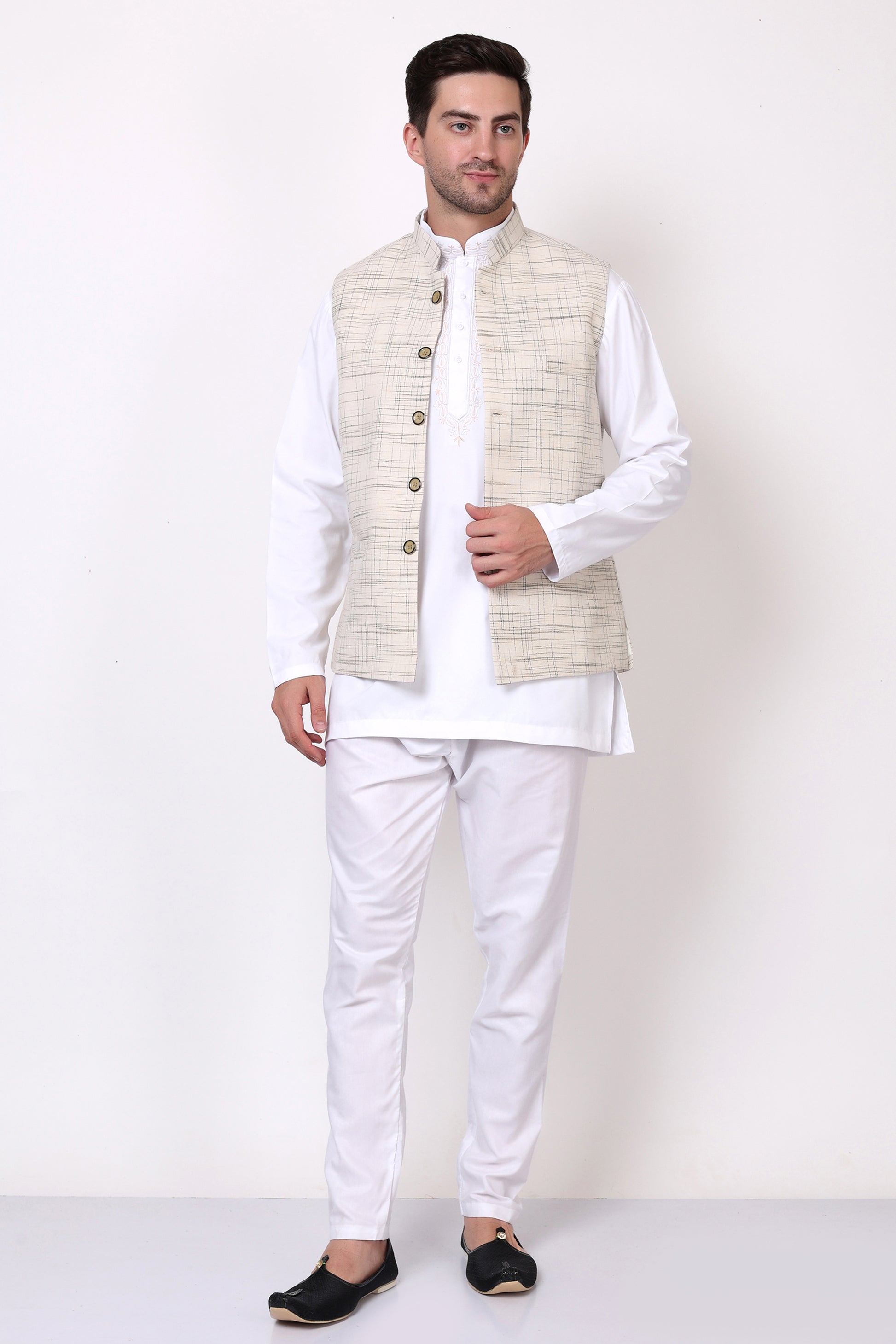 Pure Khadi Cotton Waistcoat/Jacket (Cream)