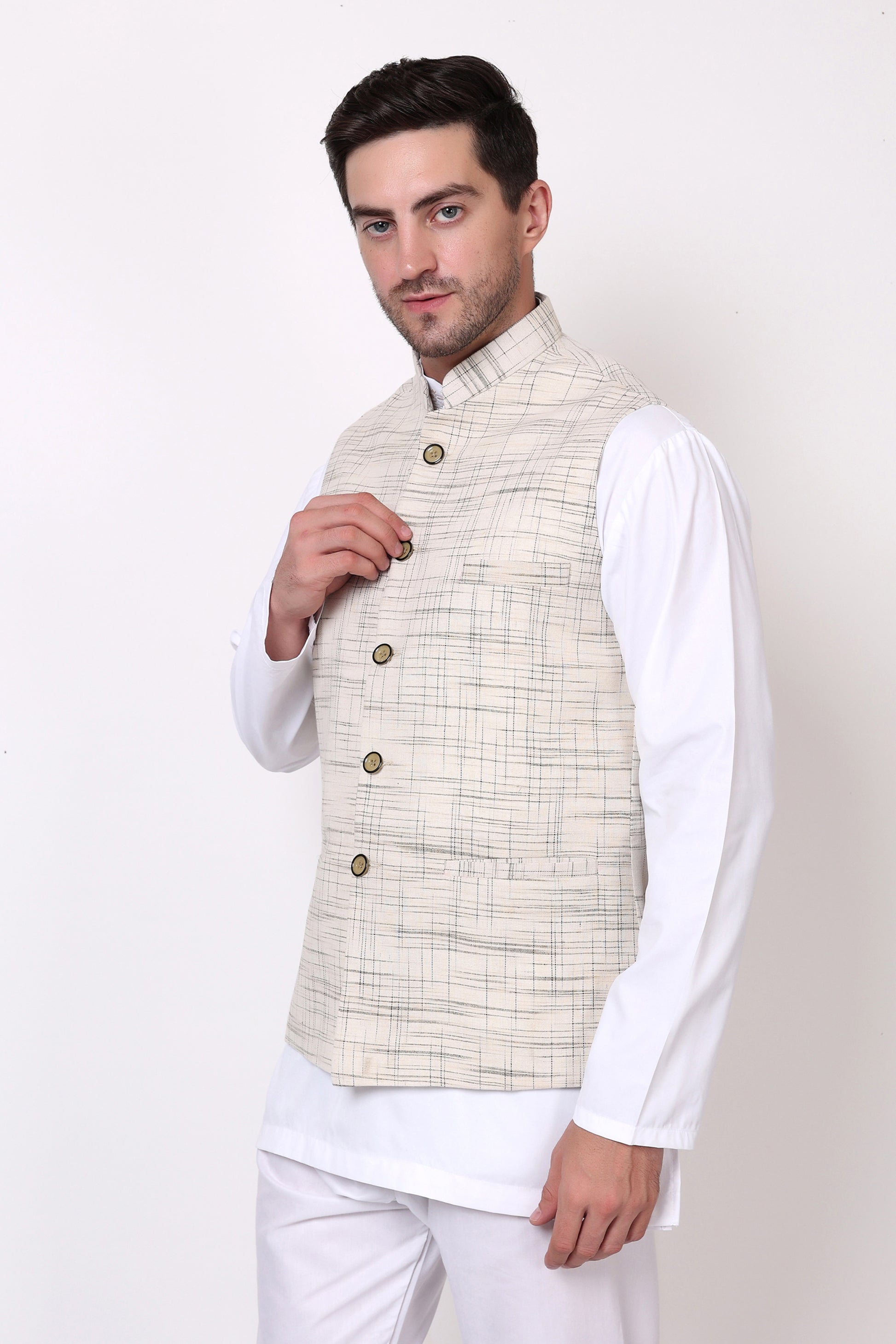 Pure Khadi Cotton Waistcoat/Jacket (Cream)
