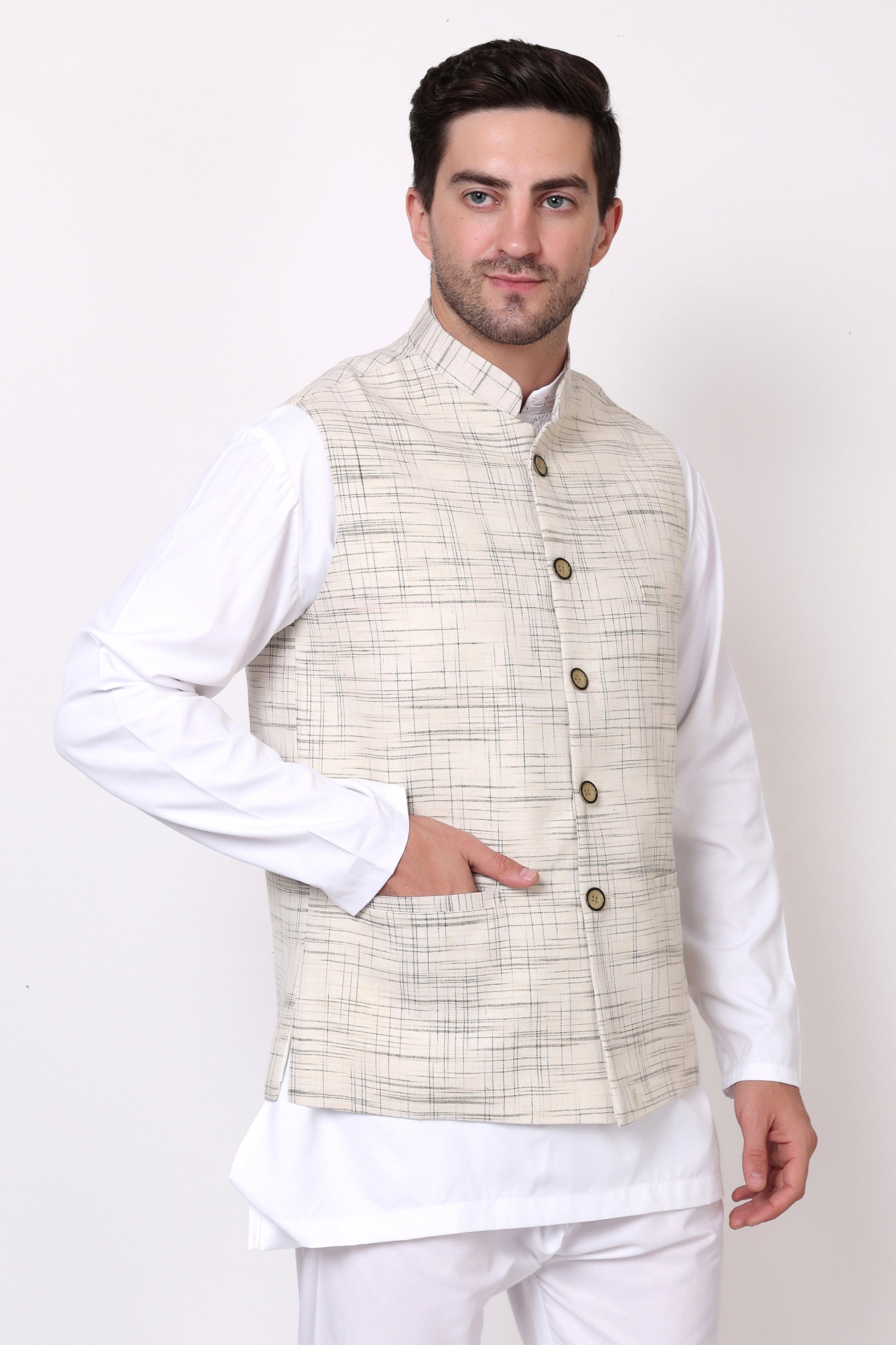 Pure Khadi Cotton Waistcoat/Jacket (Cream)