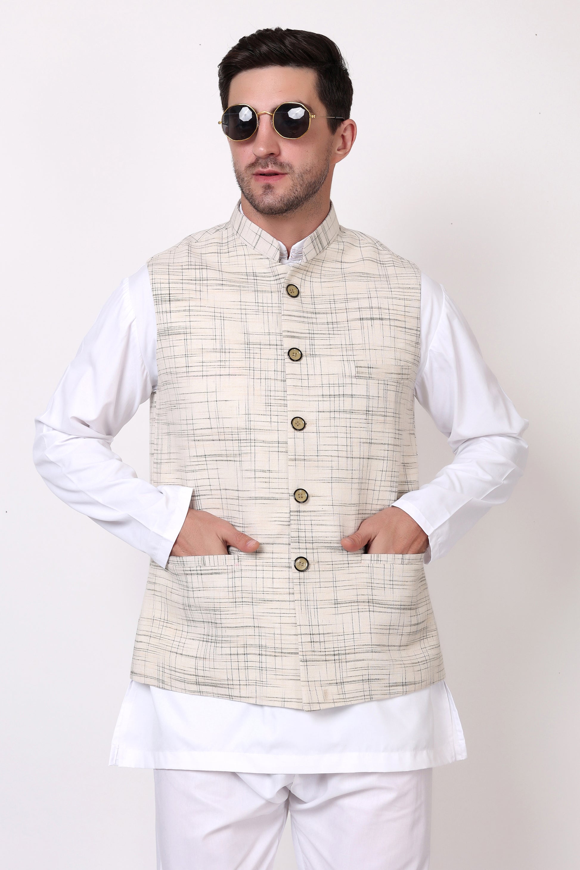 Pure Khadi Cotton Waistcoat/Jacket (Cream)