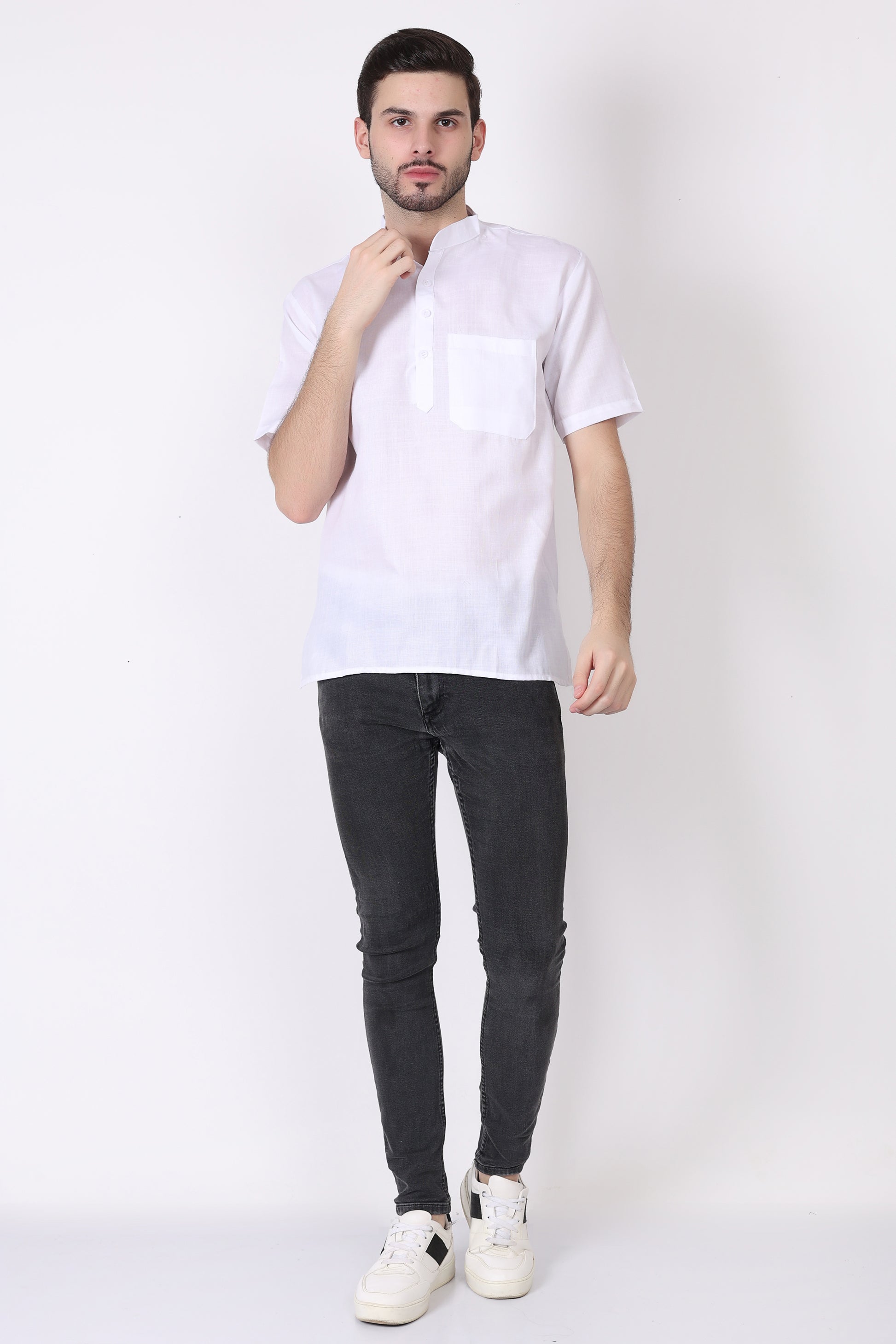 White Solid Short Kurta