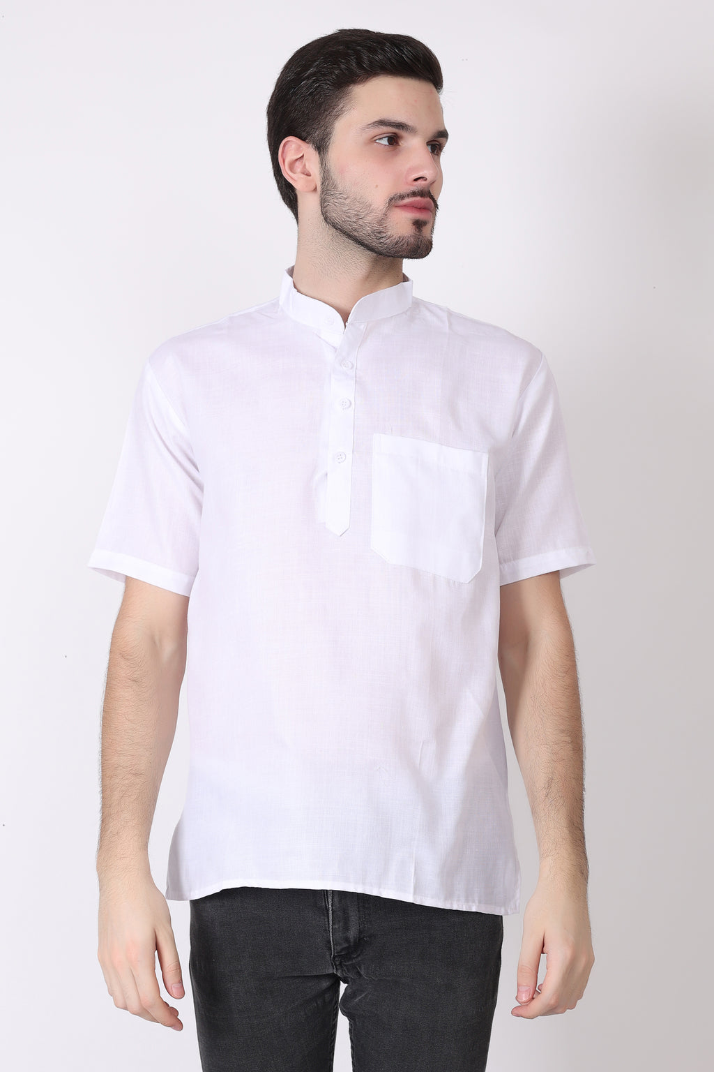White Solid Short Kurta