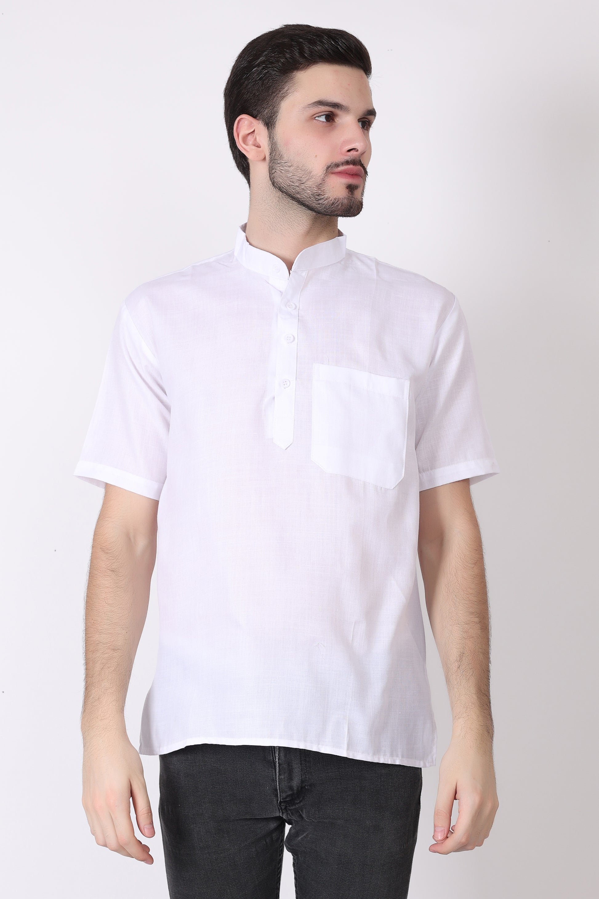 White Solid Short Kurta