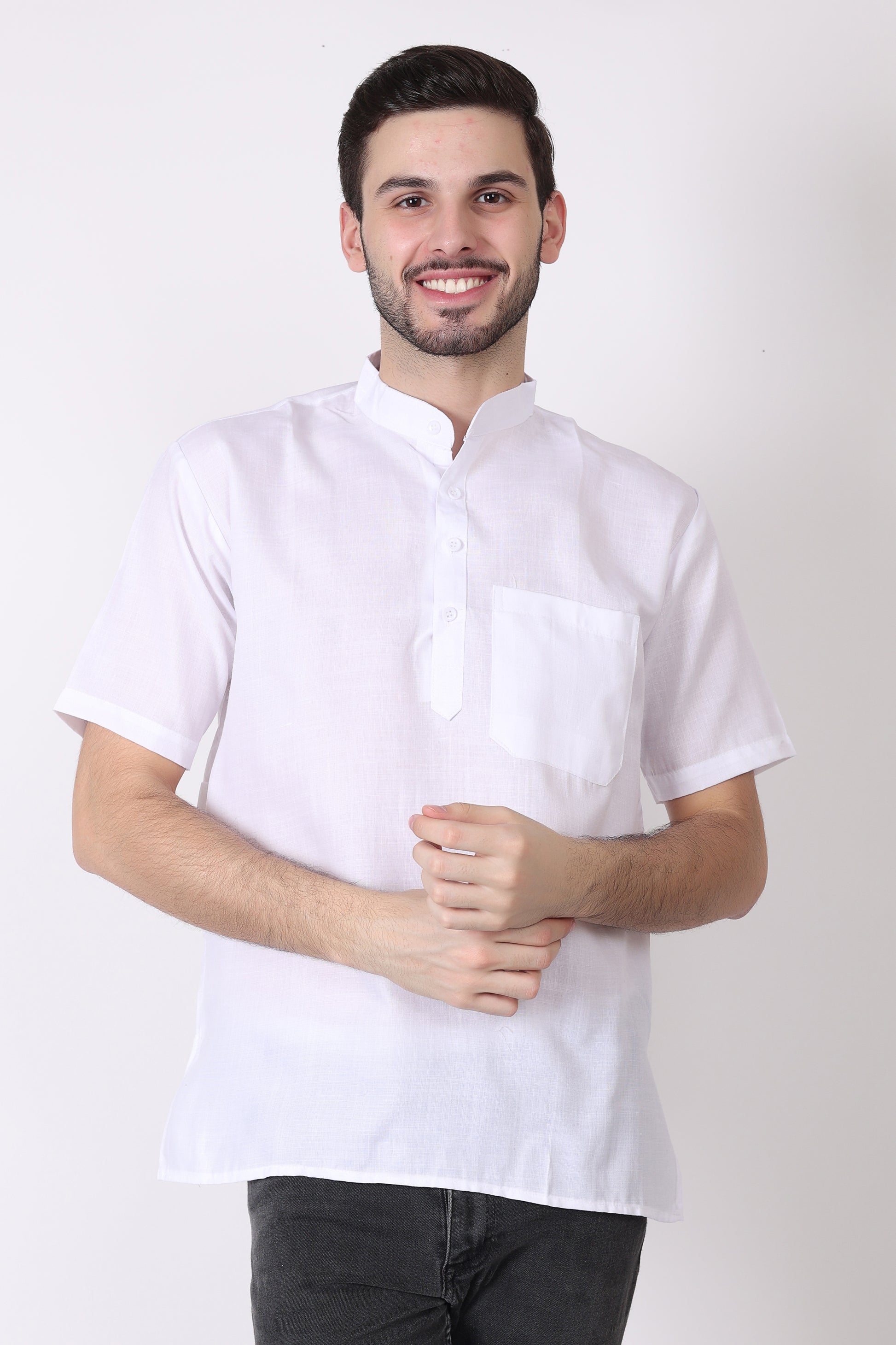 White Solid Short Kurta