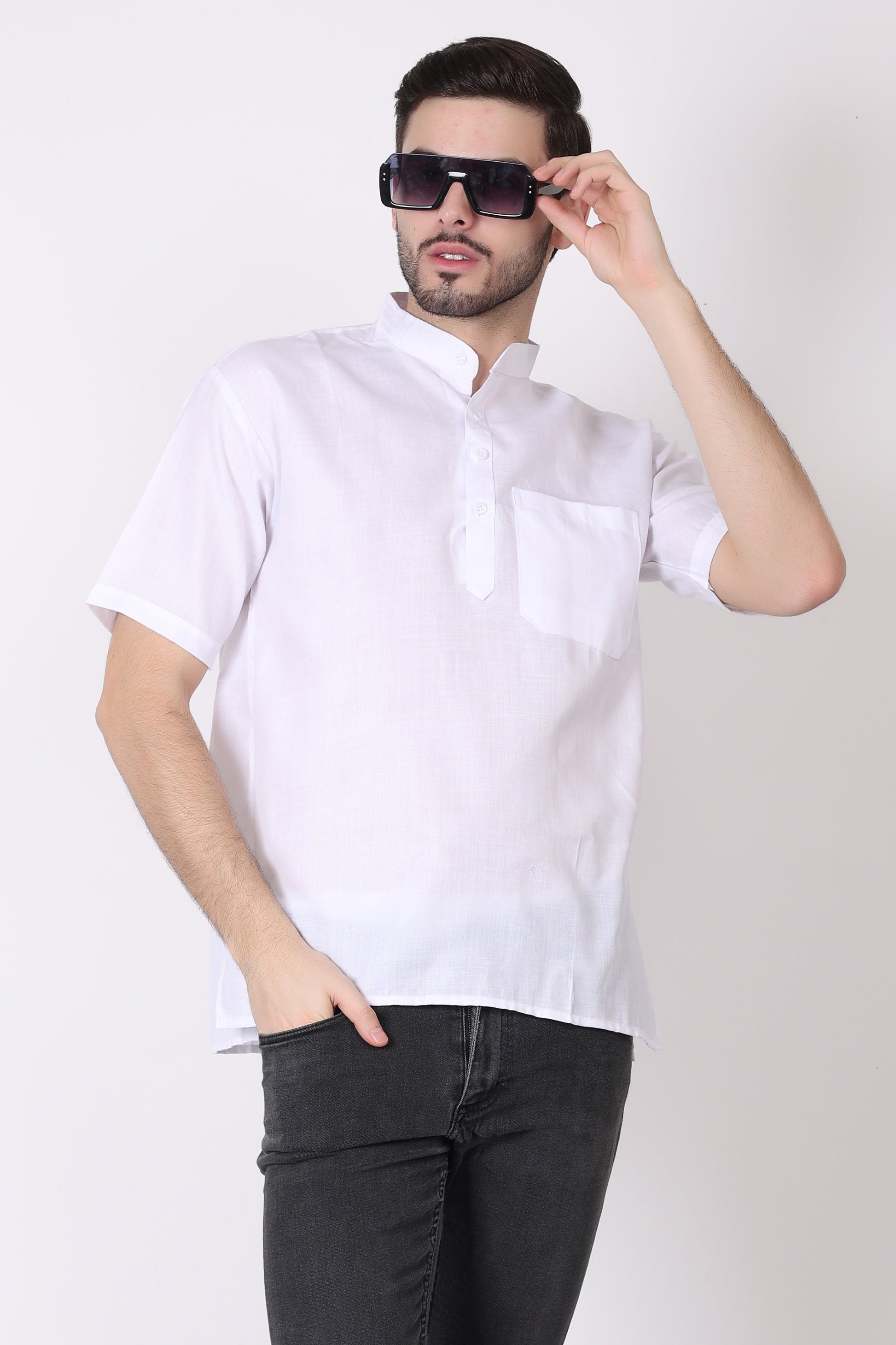 White Solid Short Kurta