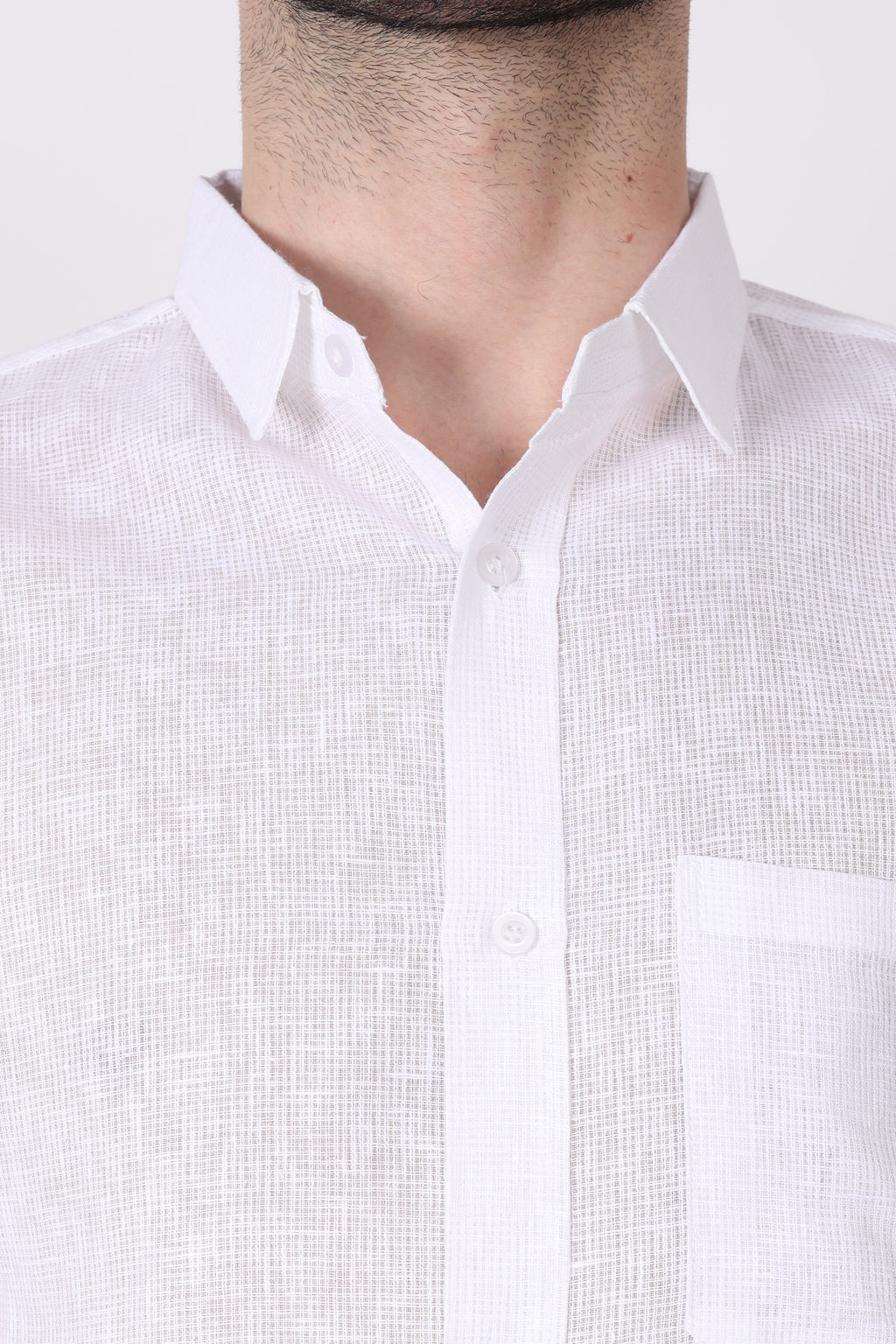 White Matty Linen Half Casual Shirt