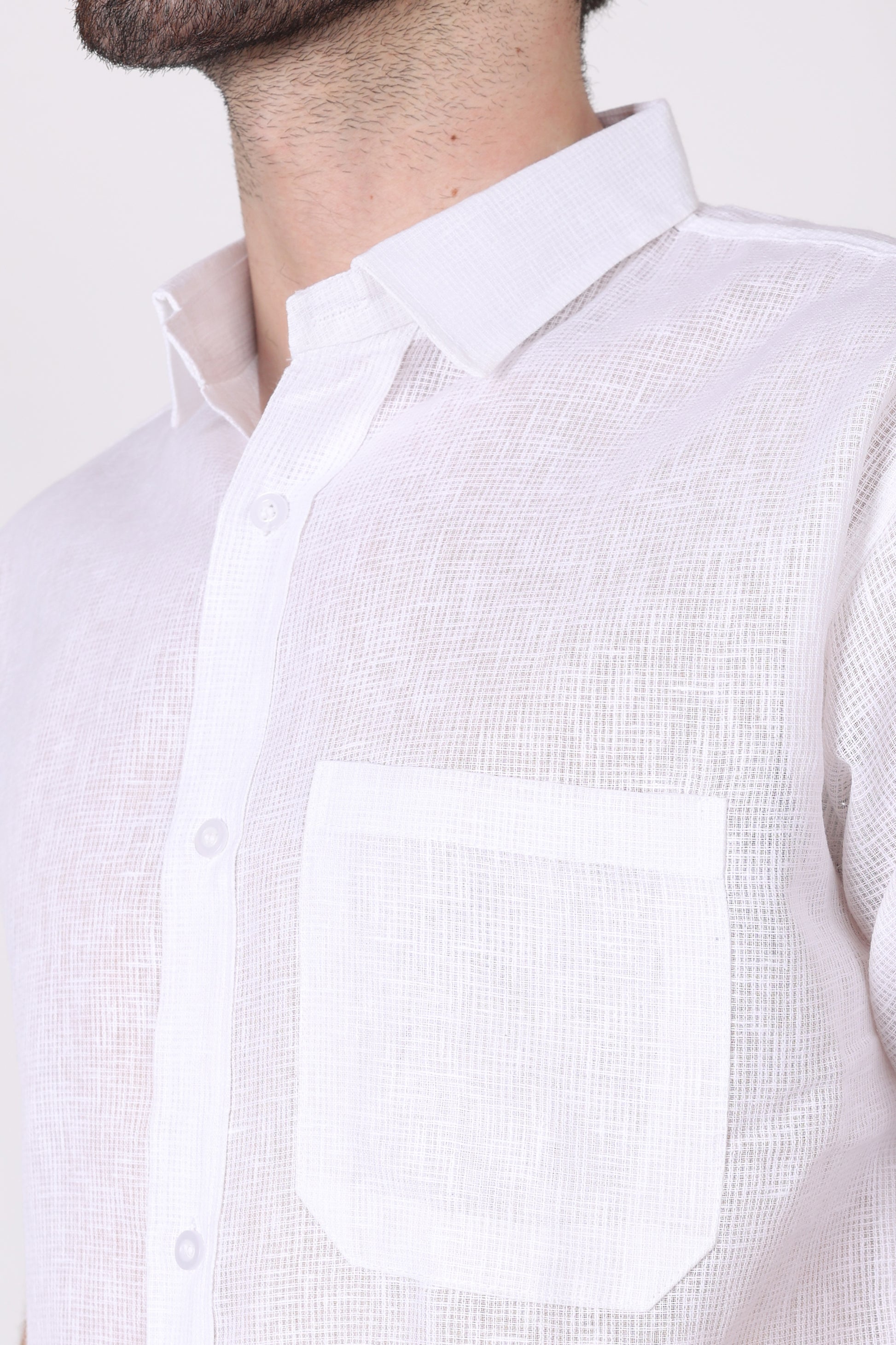 White Matty Linen Half Casual Shirt