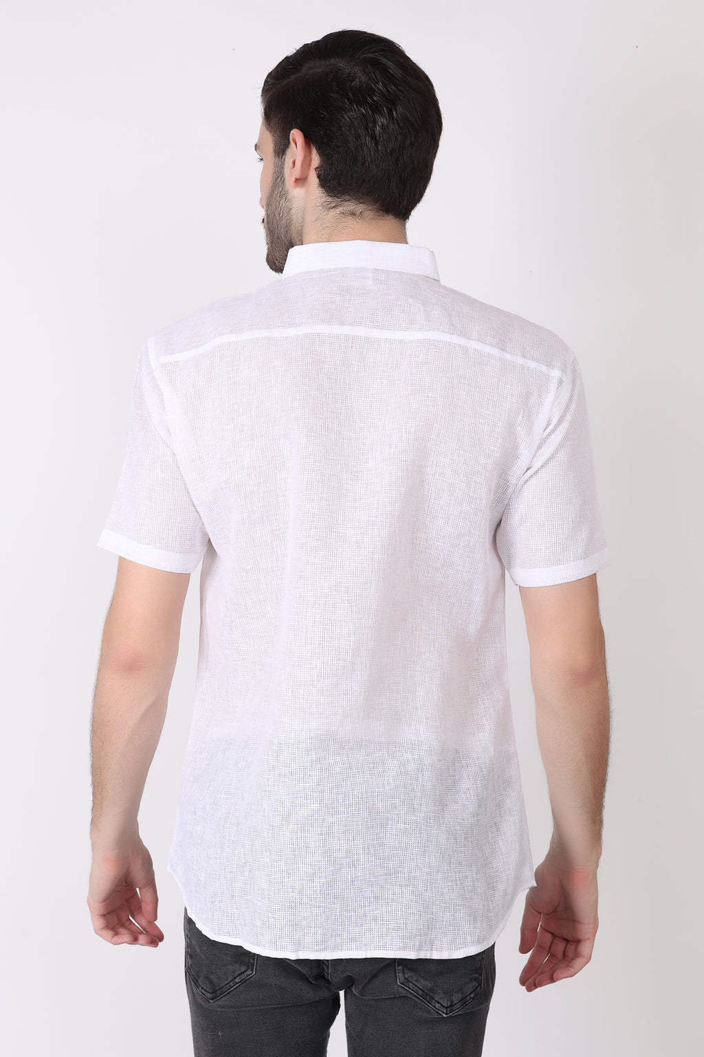 White Matty Linen Half Casual Shirt