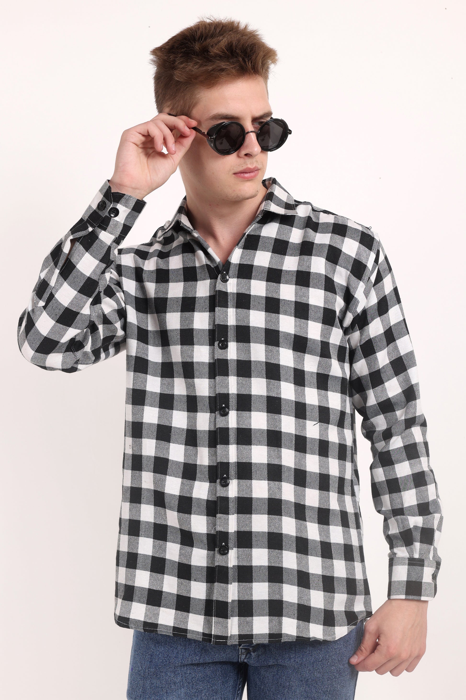 Twill White & Black Checks Casual Shirt for Winter