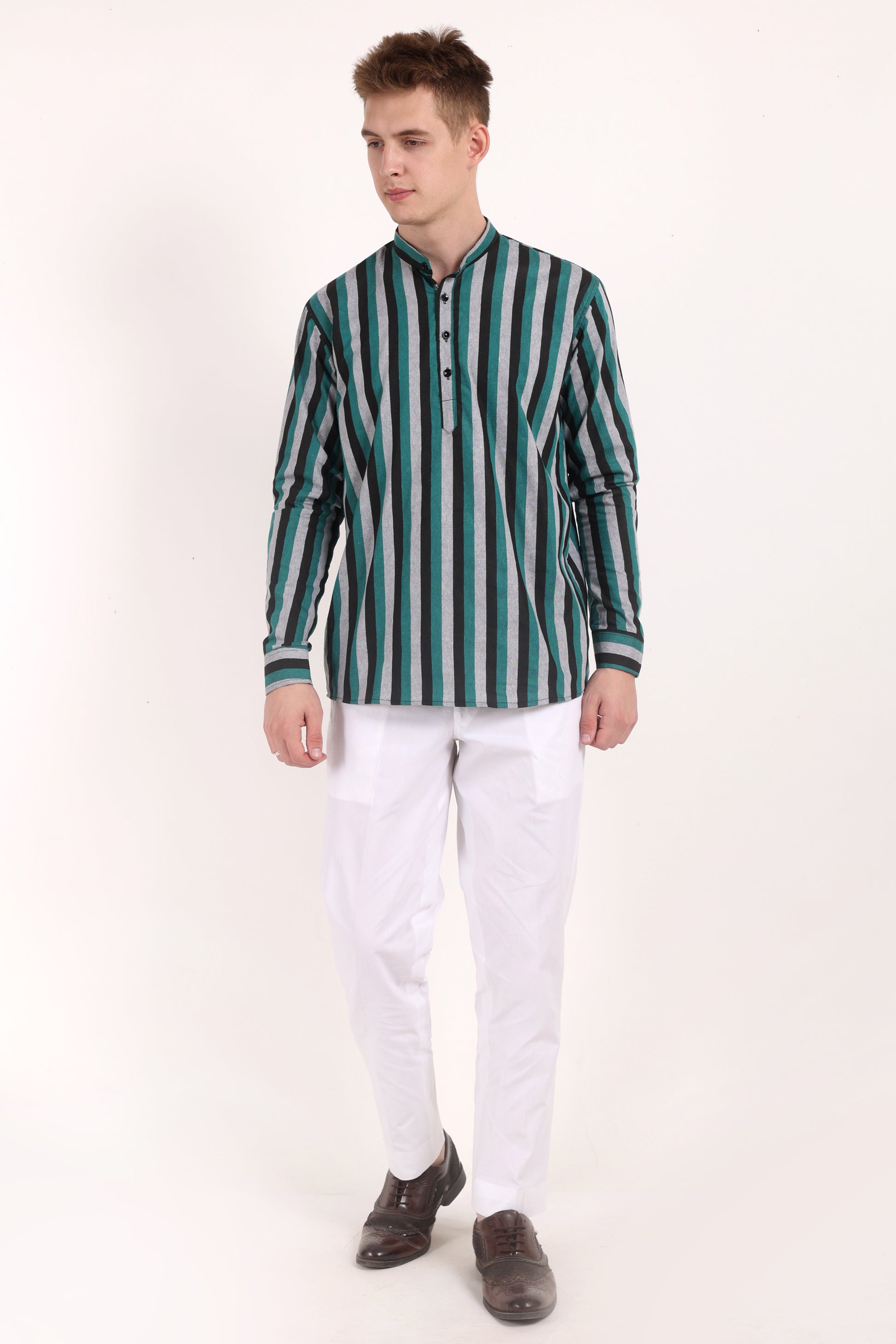 Stripes Shirt Type Short Kurta