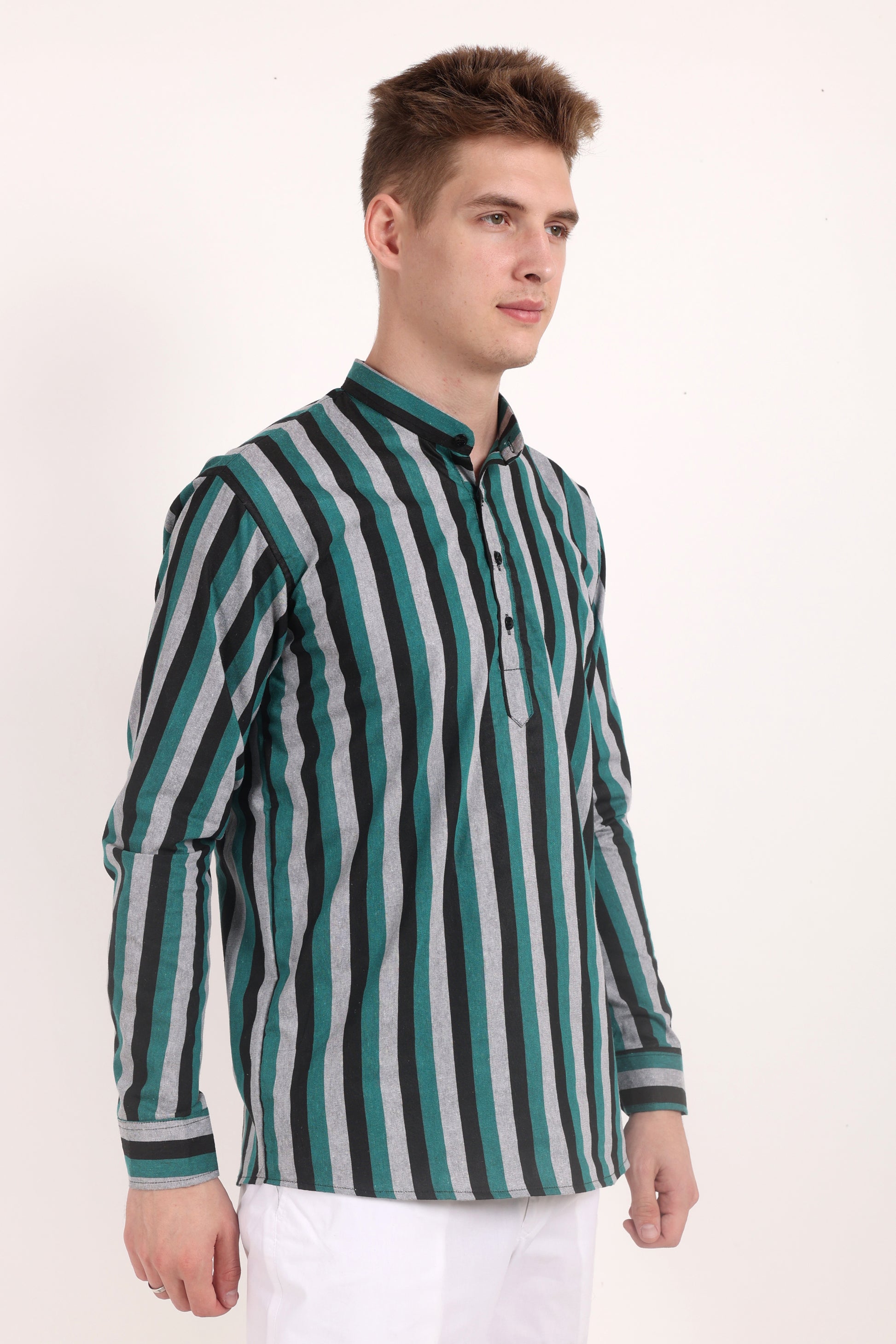Stripes Shirt Type Short Kurta