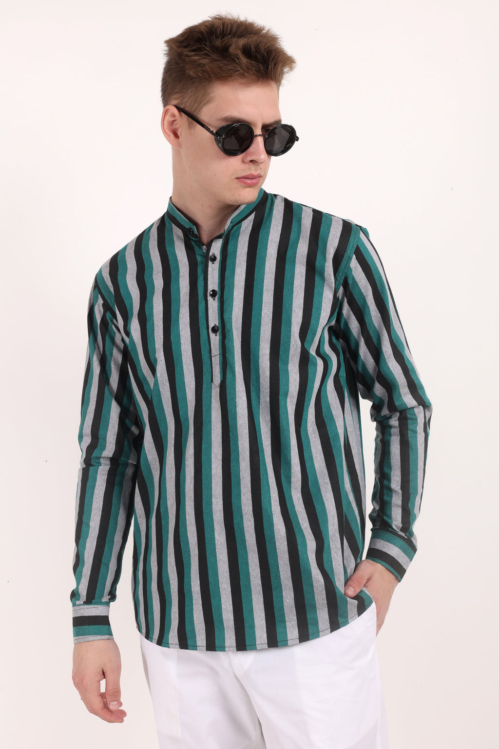 Stripes Shirt Type Short Kurta