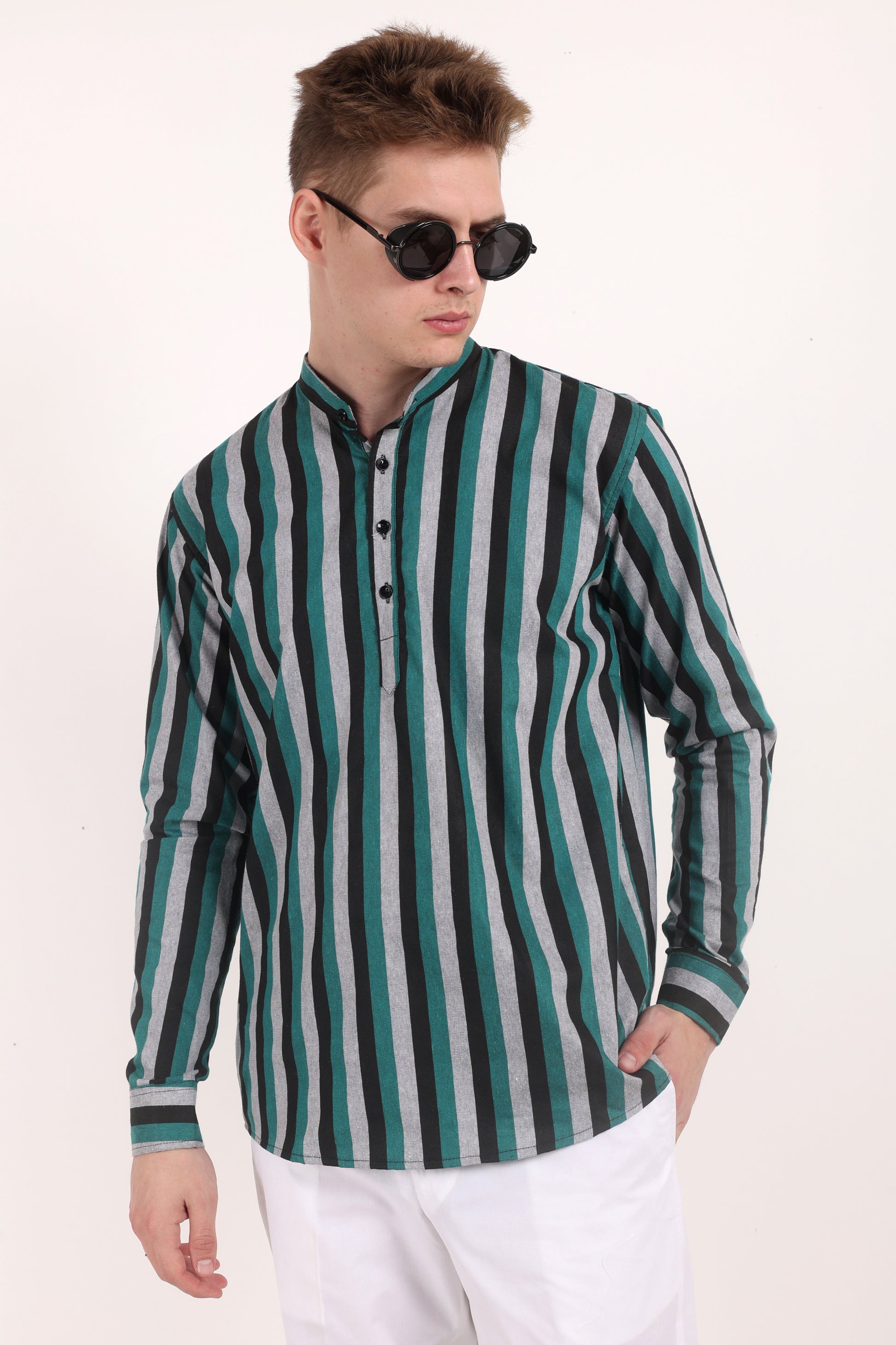 Stripes Shirt Type Short Kurta