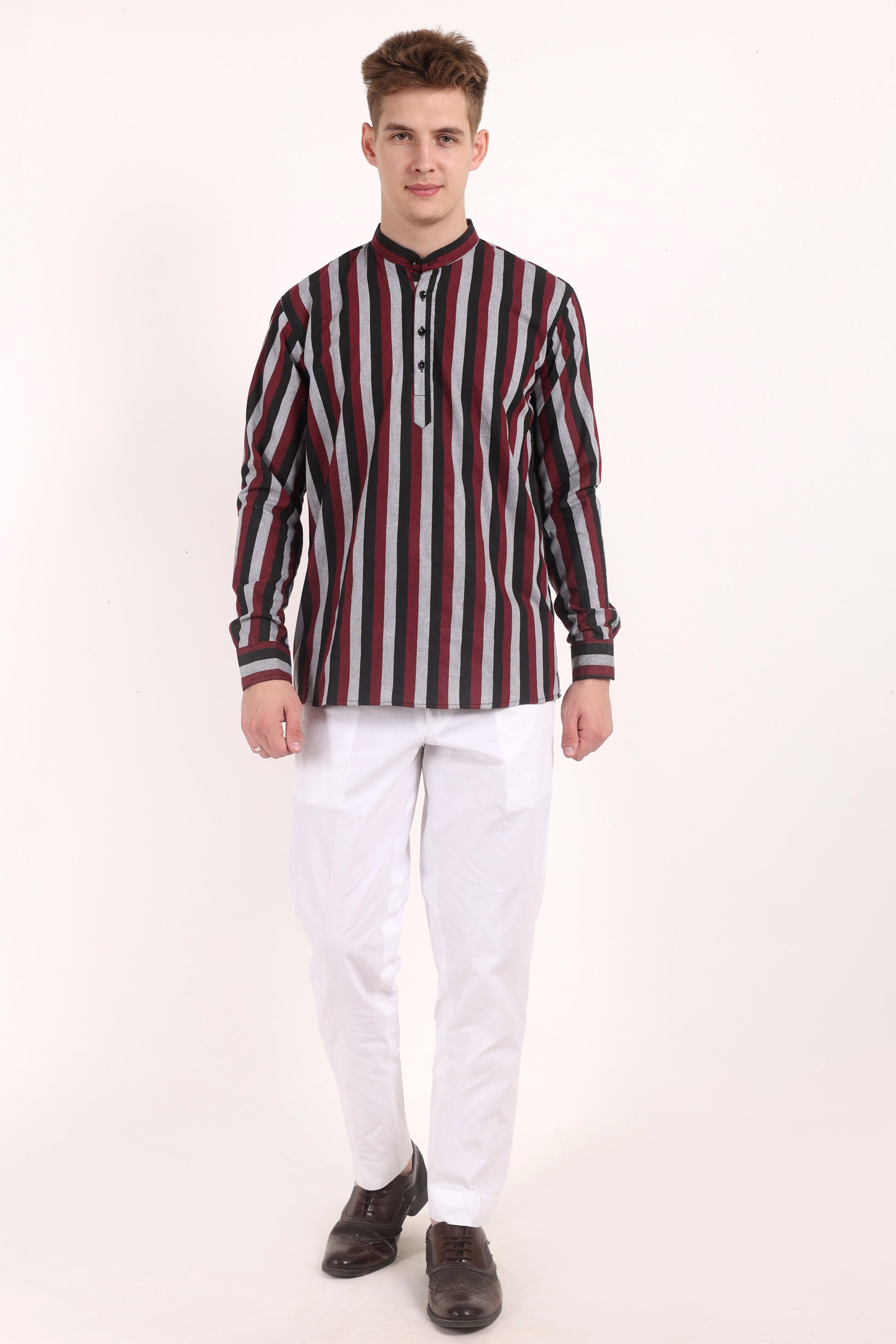 Stripes Shirt Type Short Kurta