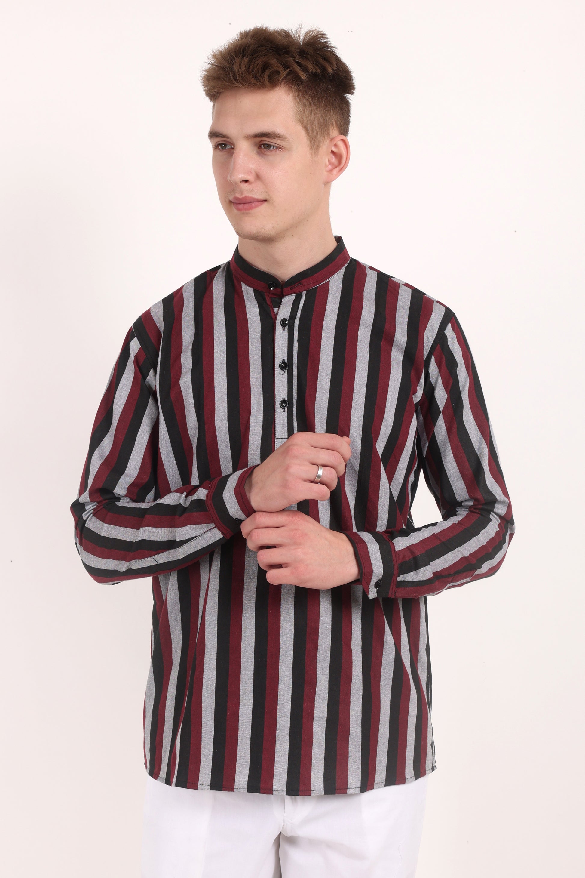 Stripes Shirt Type Short Kurta