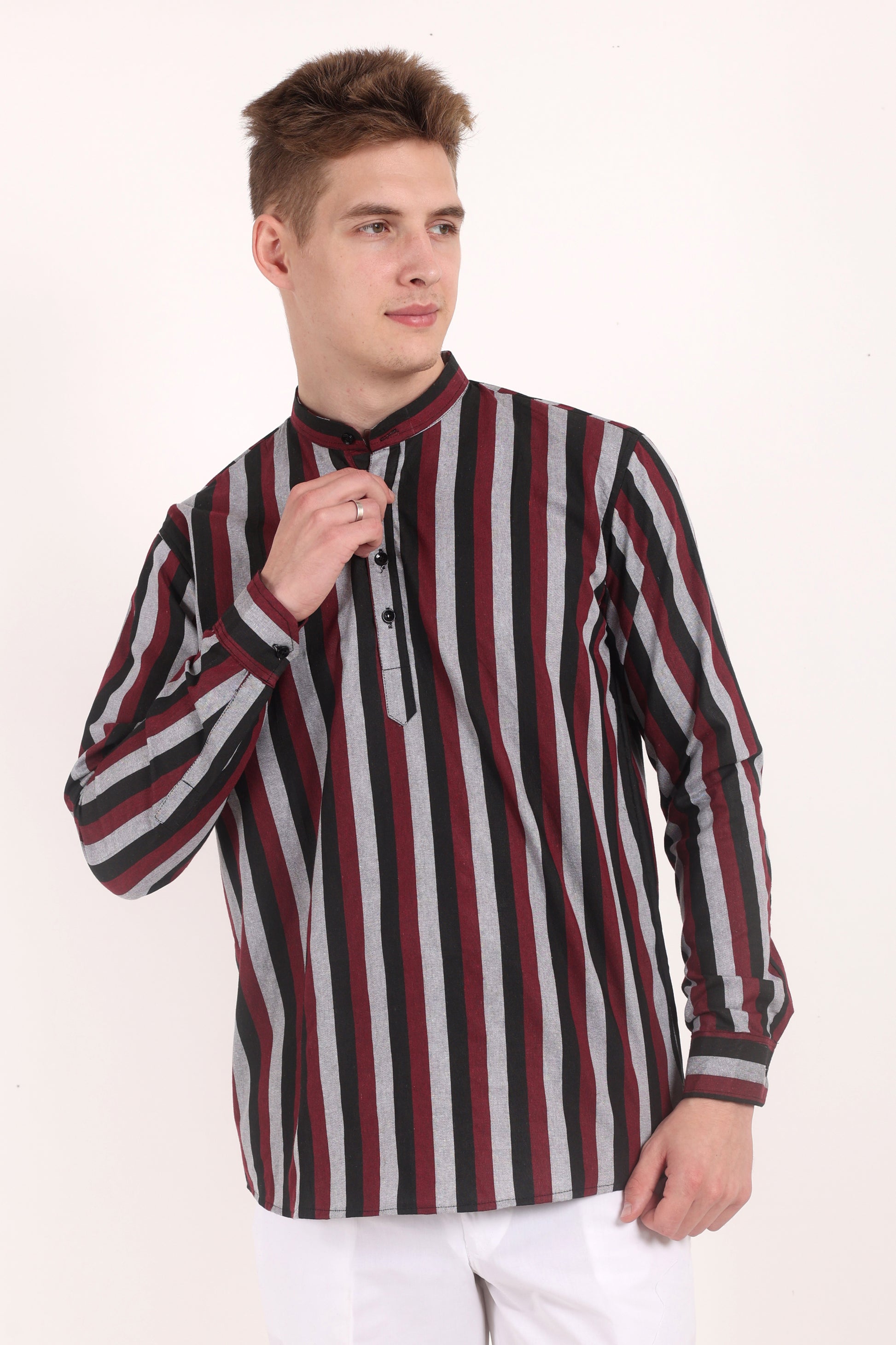 Stripes Shirt Type Short Kurta