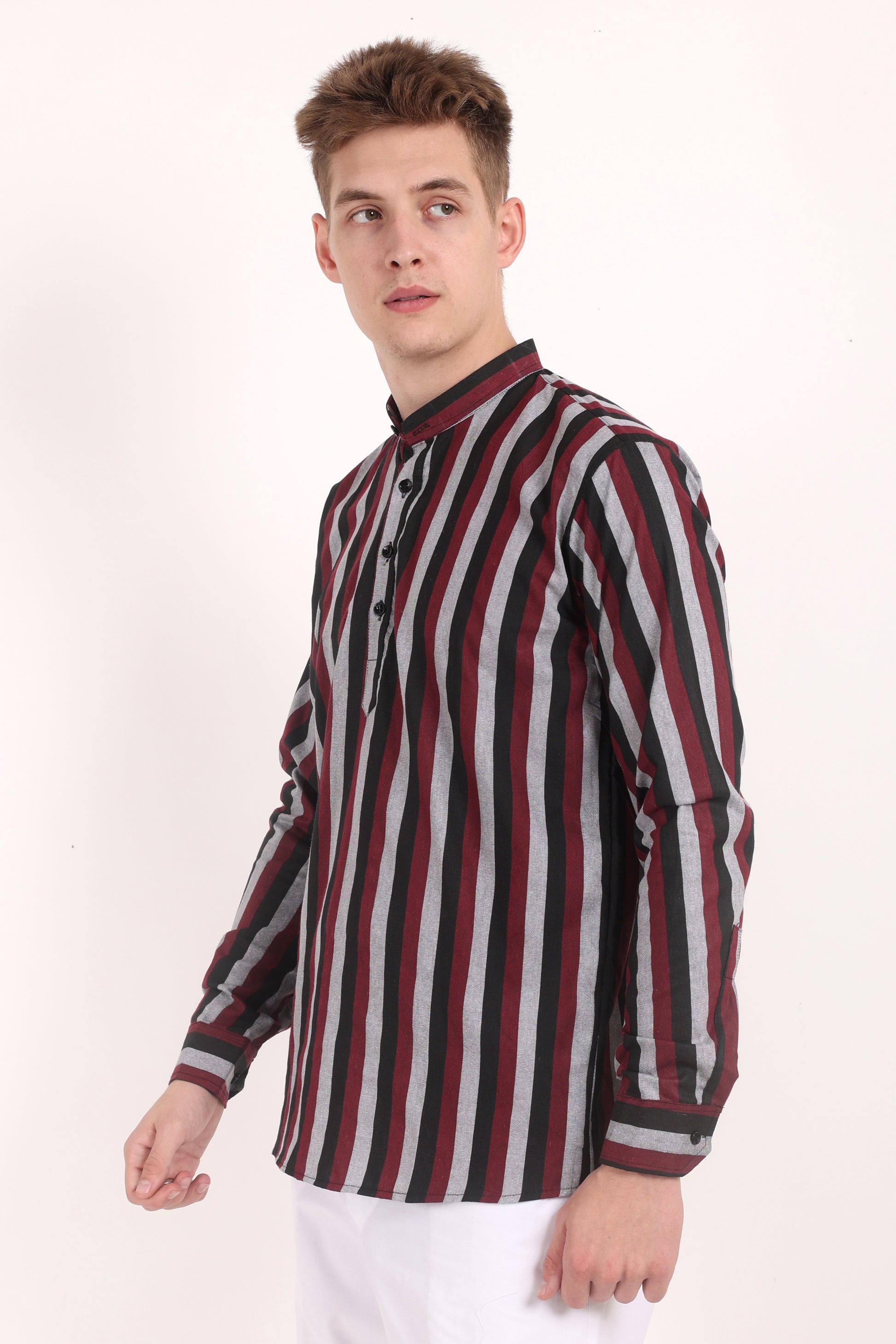 Stripes Shirt Type Short Kurta