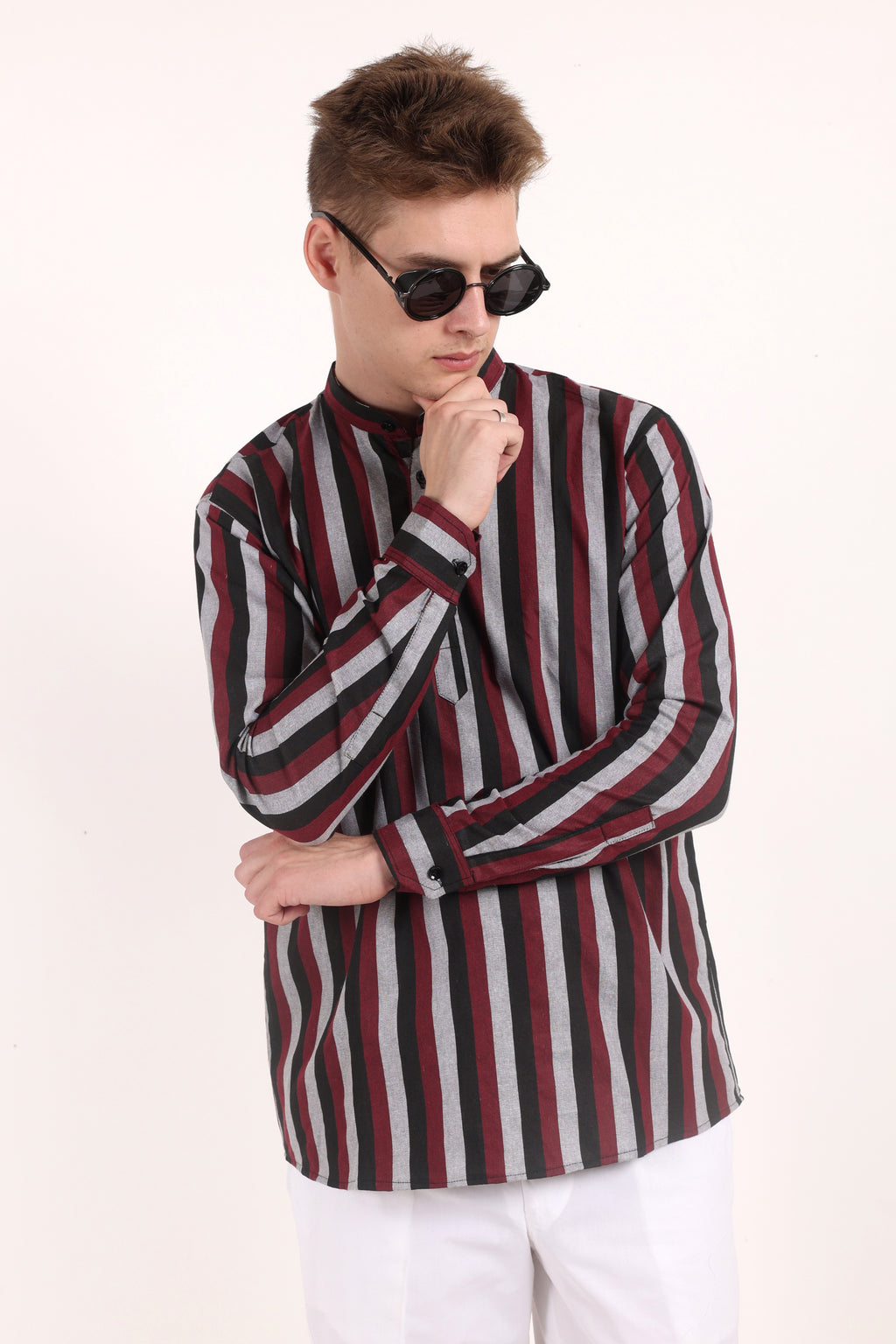 Stripes Shirt Type Short Kurta