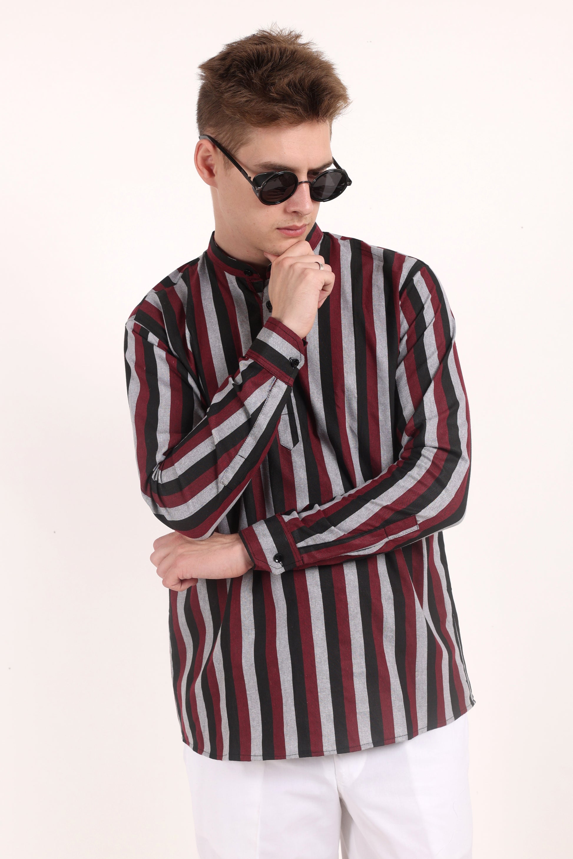 Stripes Shirt Type Short Kurta