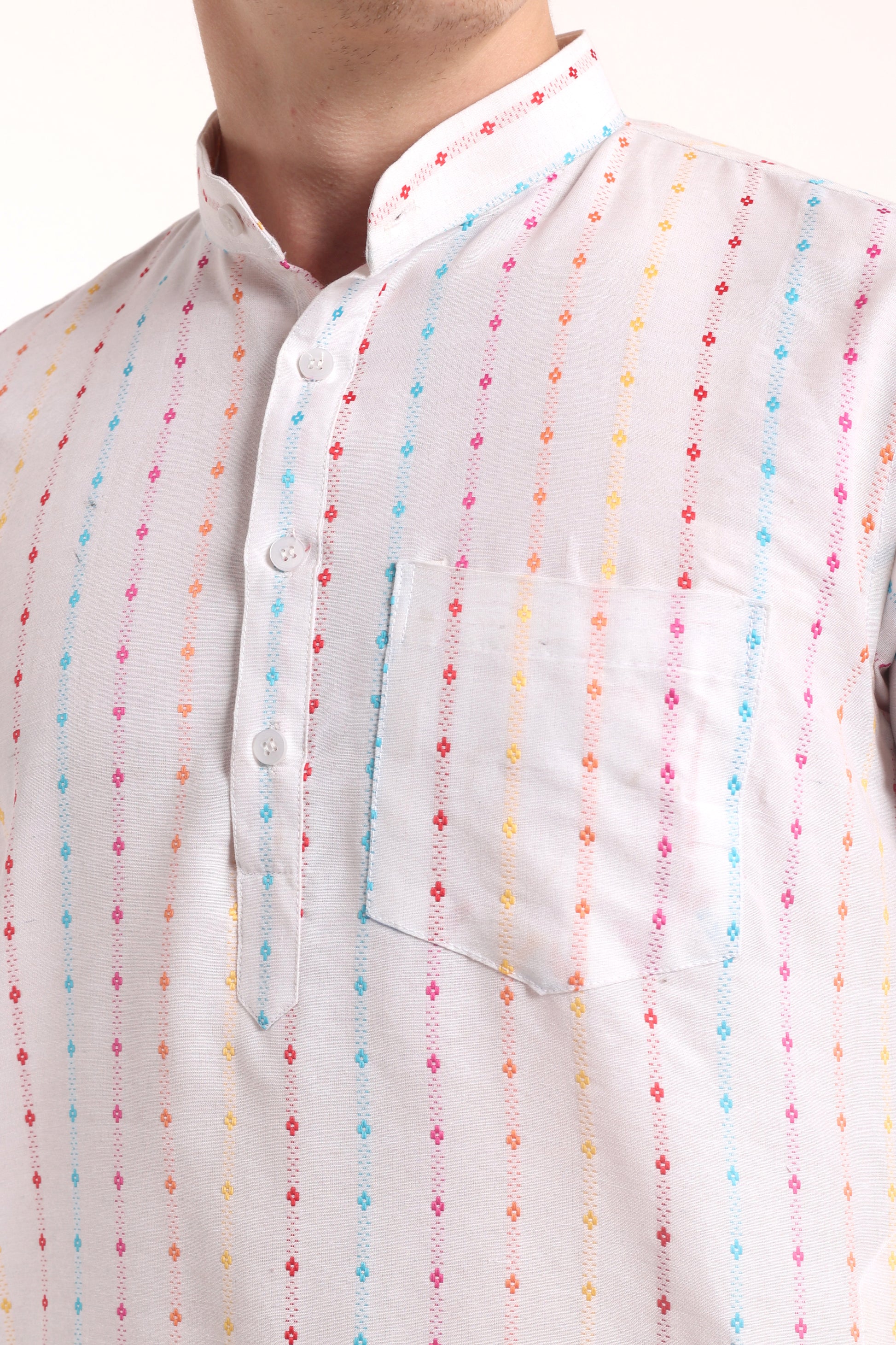 White Woven Design Dot Kurta Pyjama