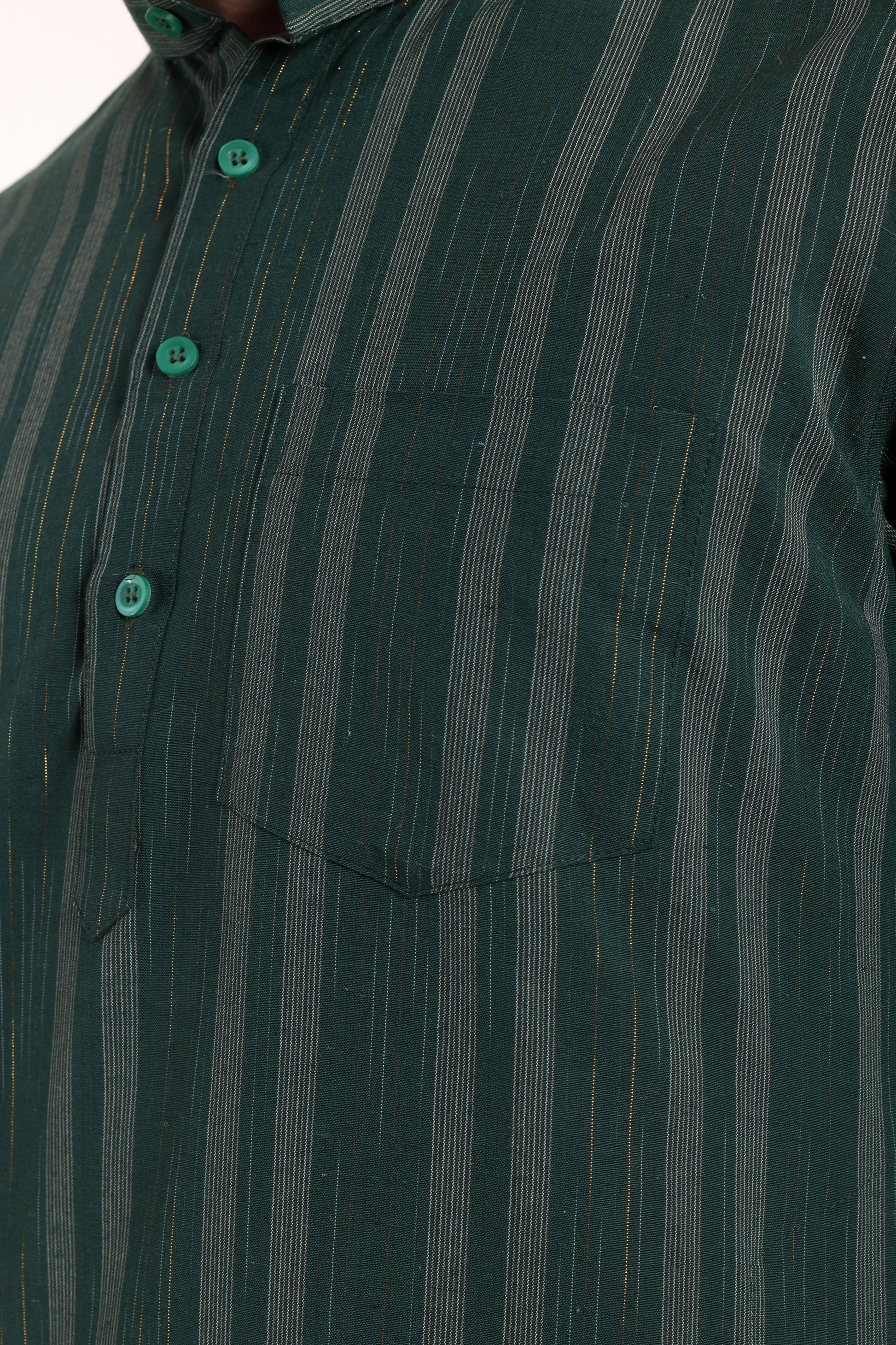 Green Cotton Stripes Kurta Pyjama
