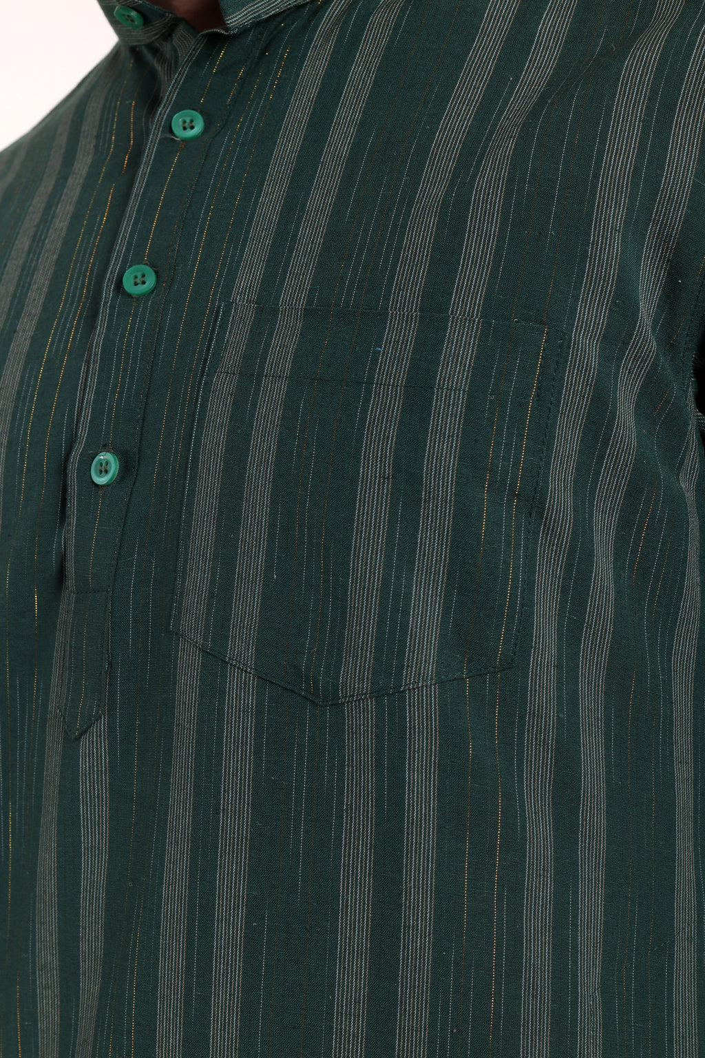 Green Cotton Stripes Kurta Pyjama