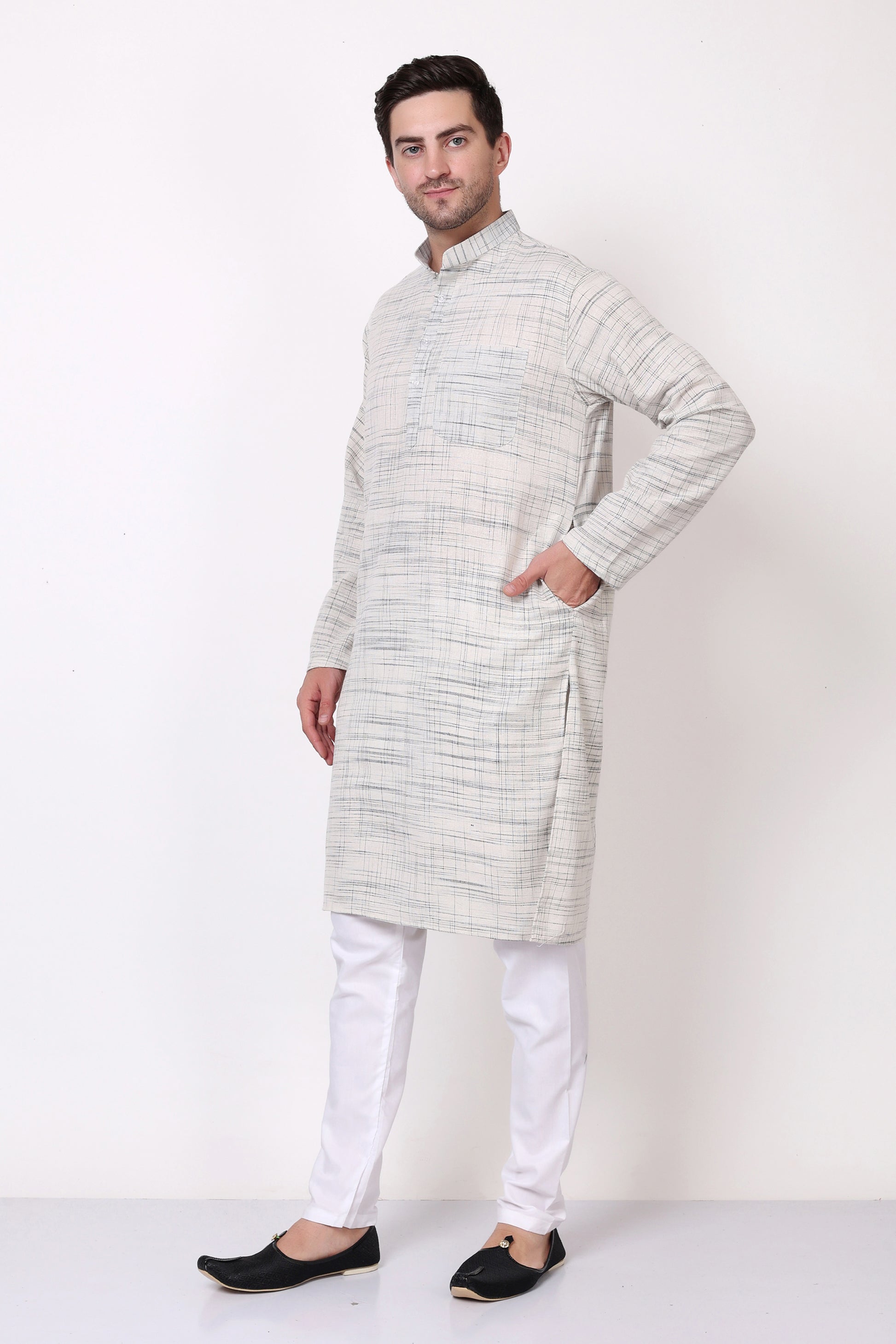 Pure Khadi Cotton Handloom Fabric Kurta Pyjama for Men
