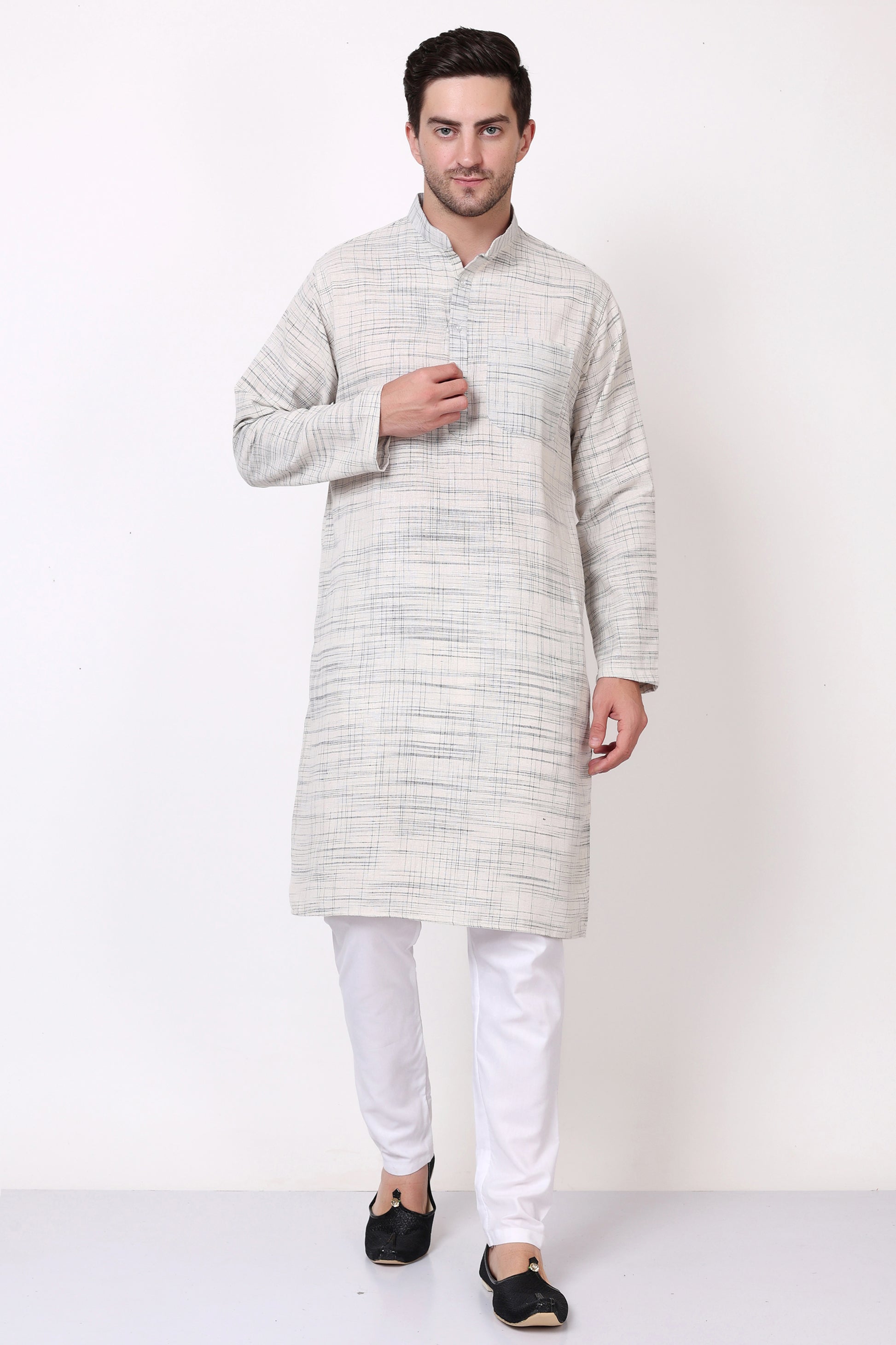 Pure Khadi Cotton Handloom Fabric Kurta Pyjama for Men