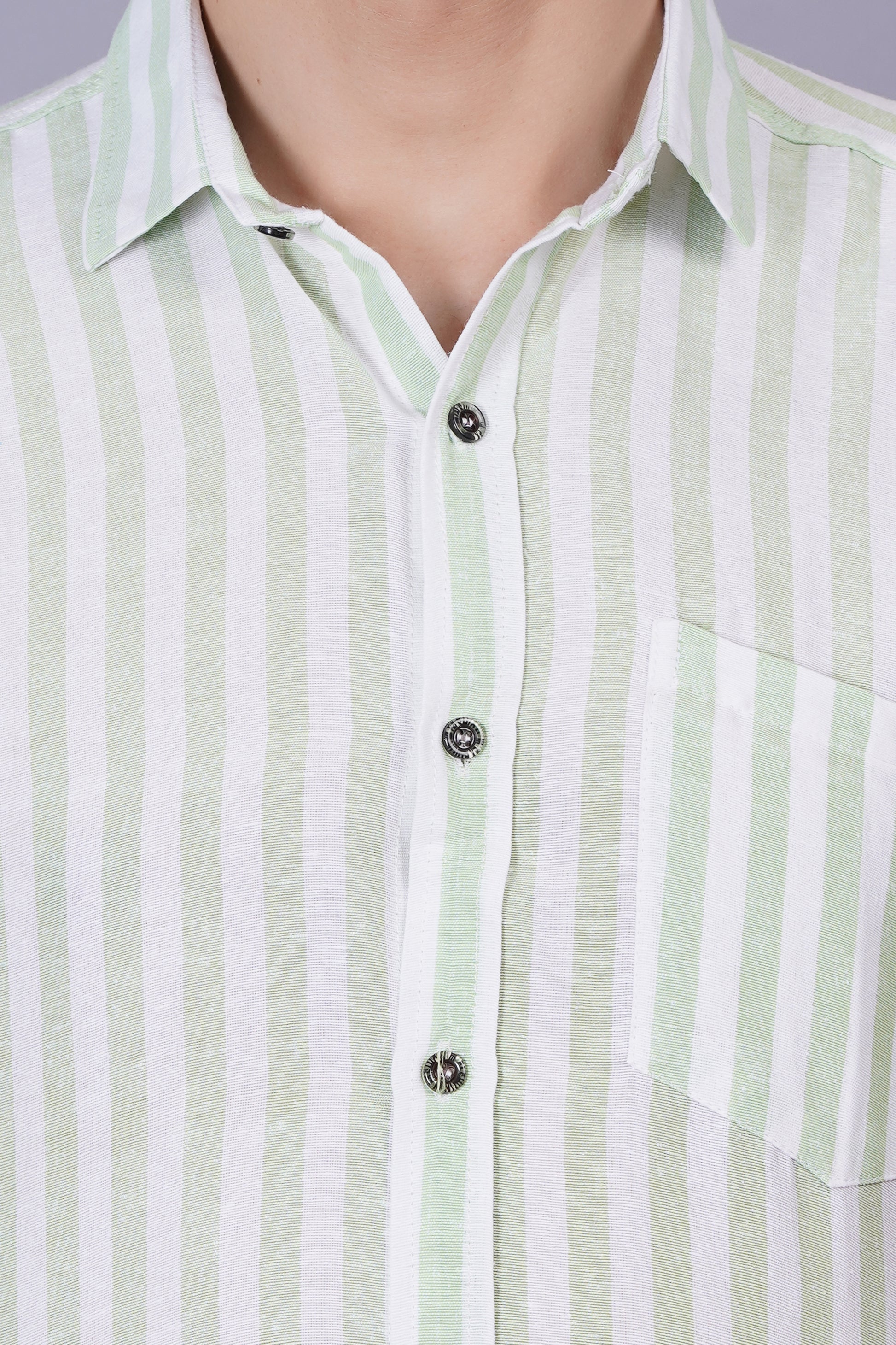 Green Khadi Cotton Fabric Half Sleeve Mens Regular Fit Shirt