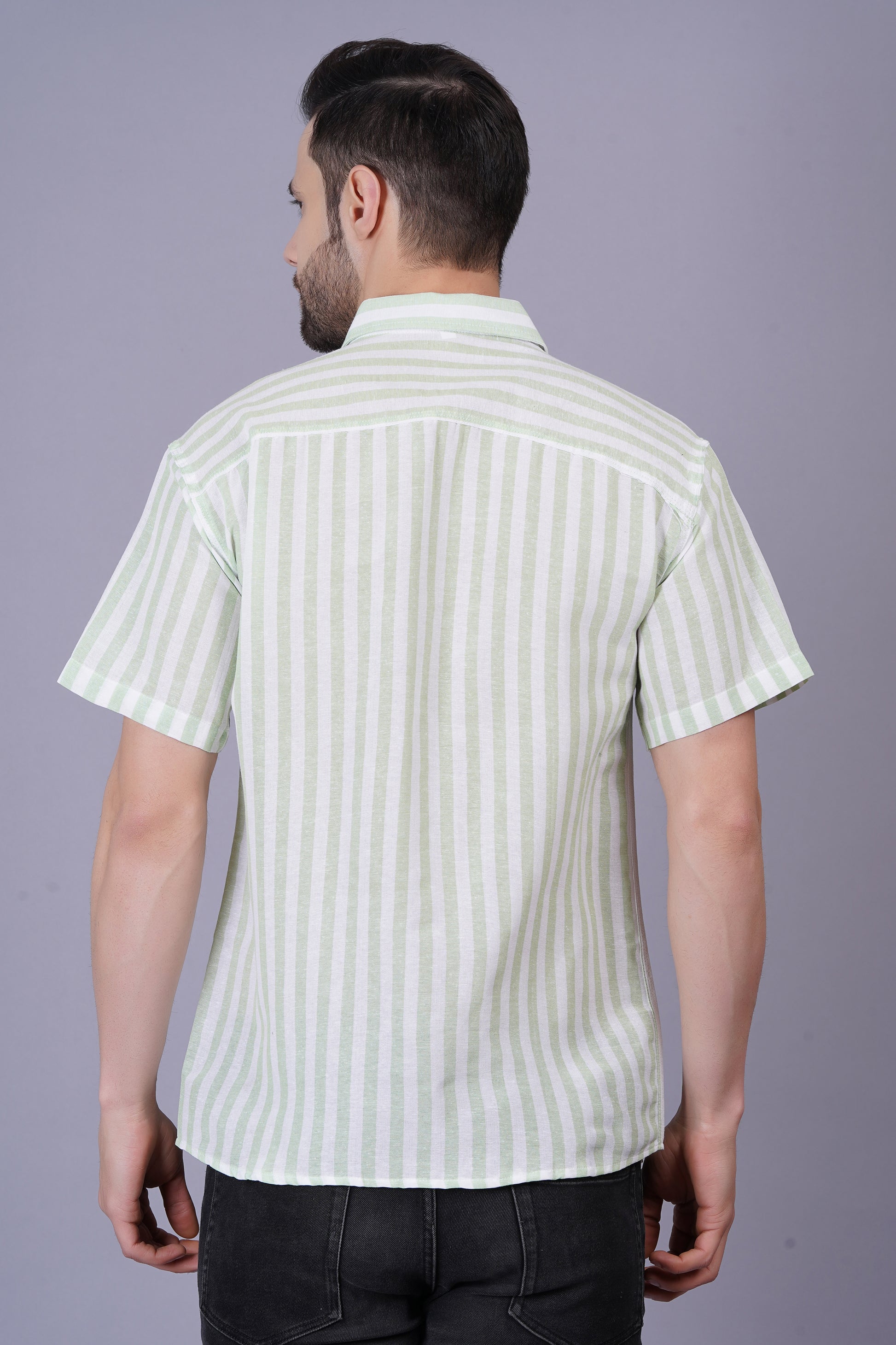 Green Khadi Cotton Fabric Half Sleeve Mens Regular Fit Shirt