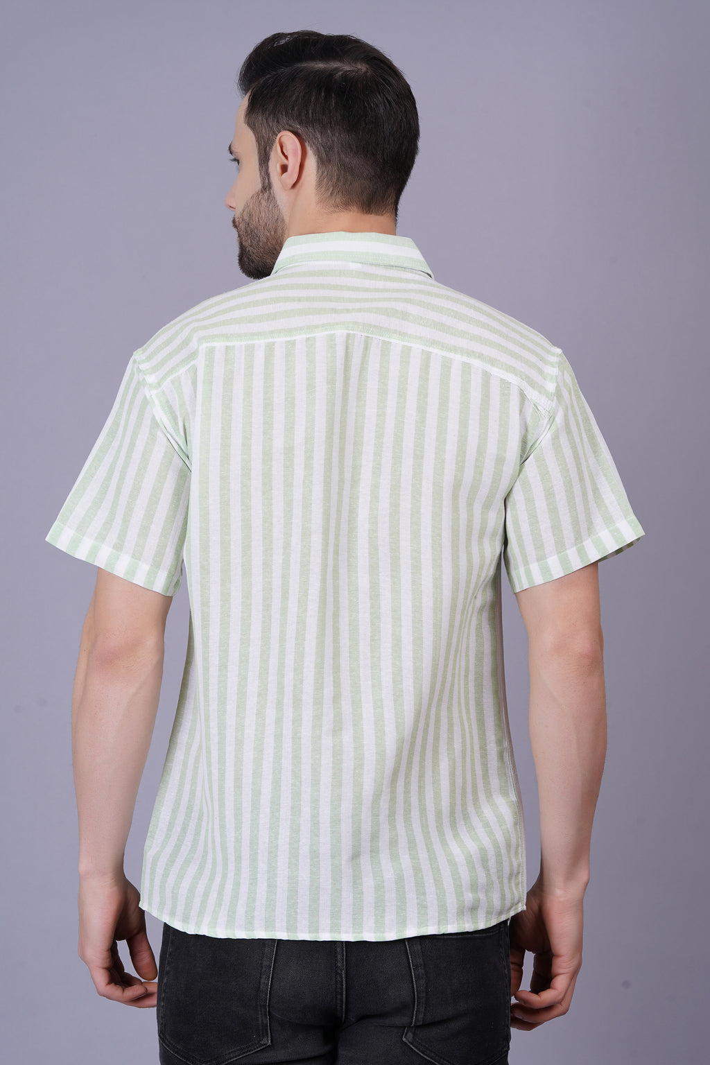 Green Khadi Cotton Fabric Half Sleeve Mens Regular Fit Shirt