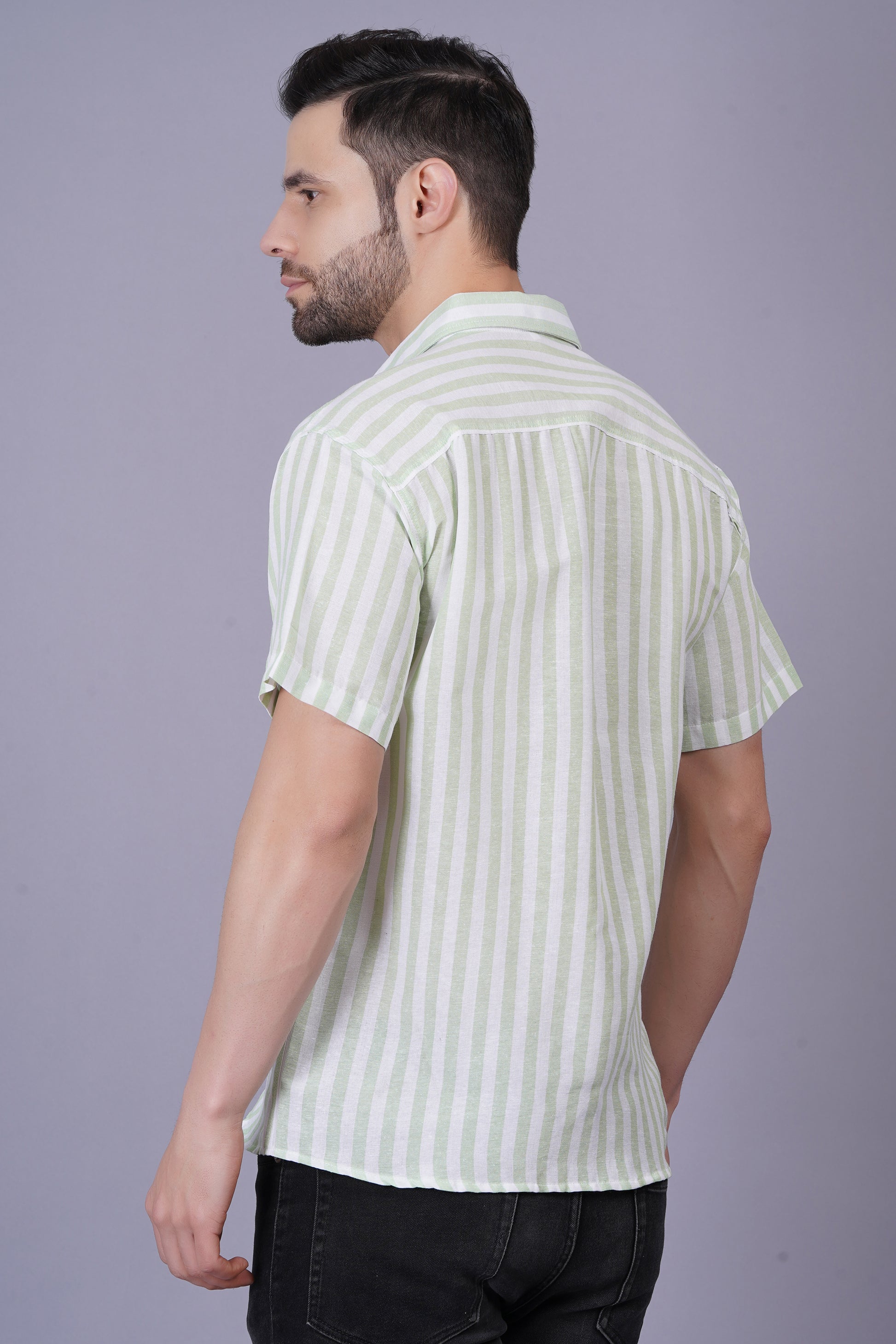 Green Khadi Cotton Fabric Half Sleeve Mens Regular Fit Shirt