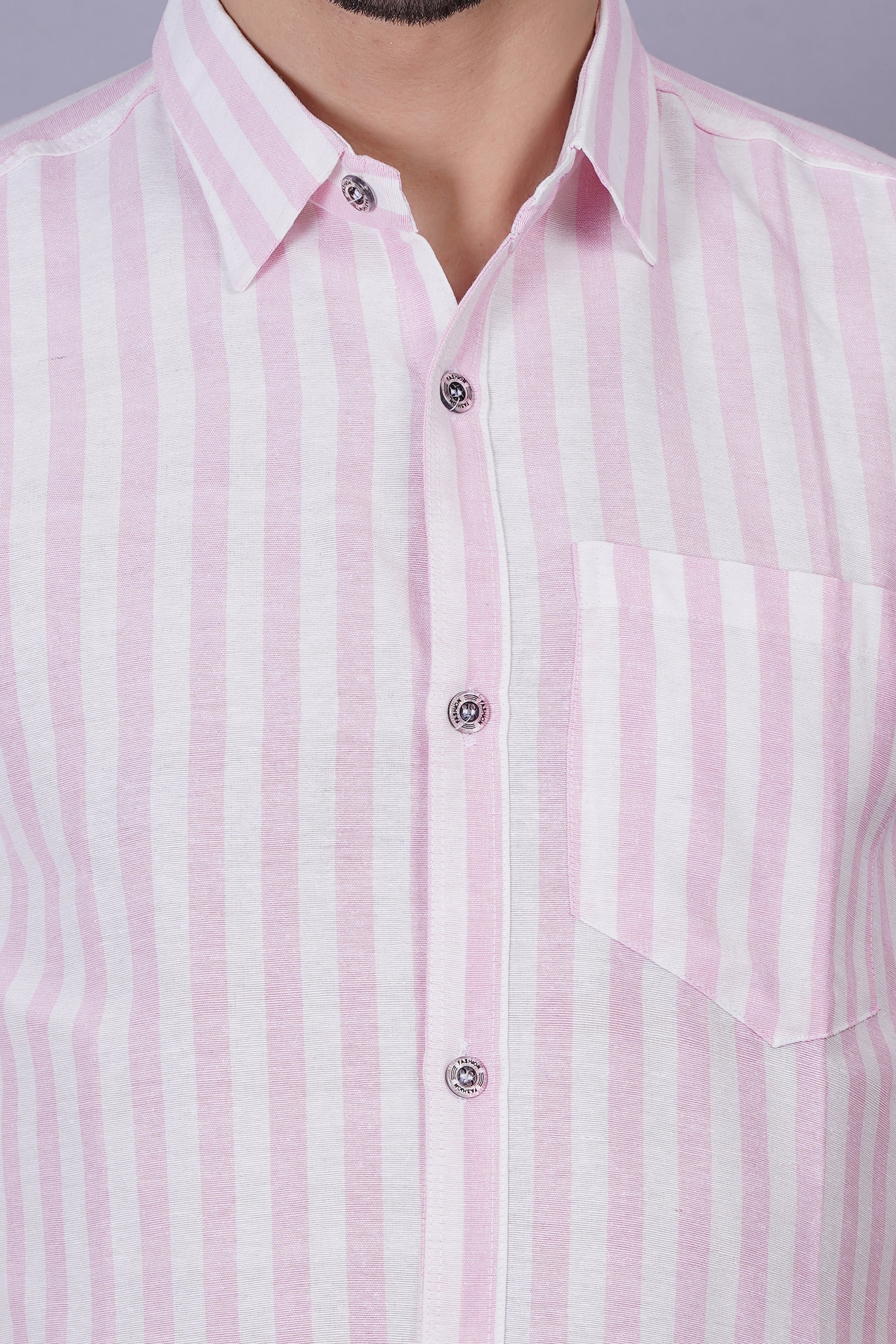 Pink Khadi Cotton Fabric Half Sleeve Mens Regular Fit Shirt