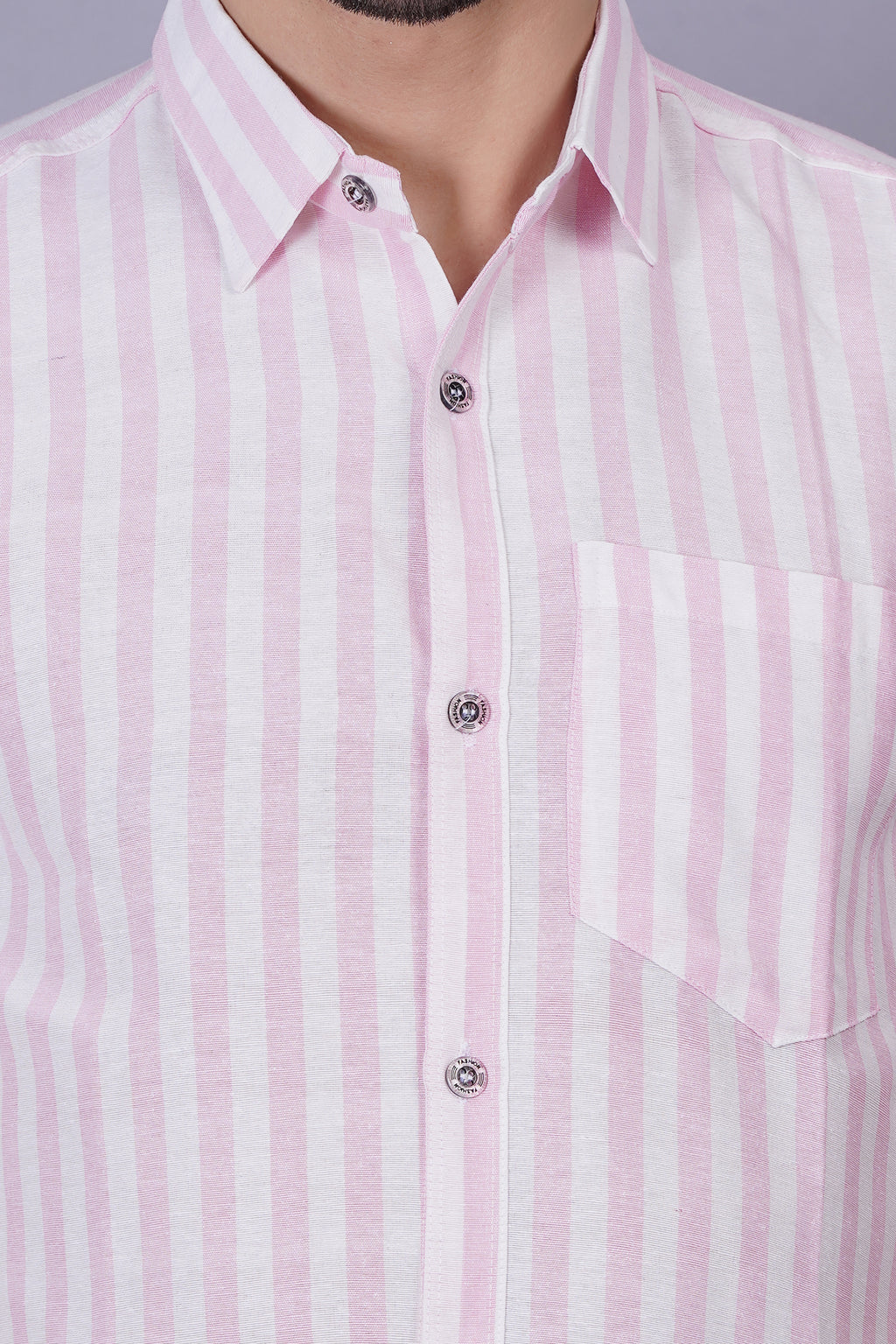 Pink Khadi Cotton Fabric Half Sleeve Mens Regular Fit Shirt