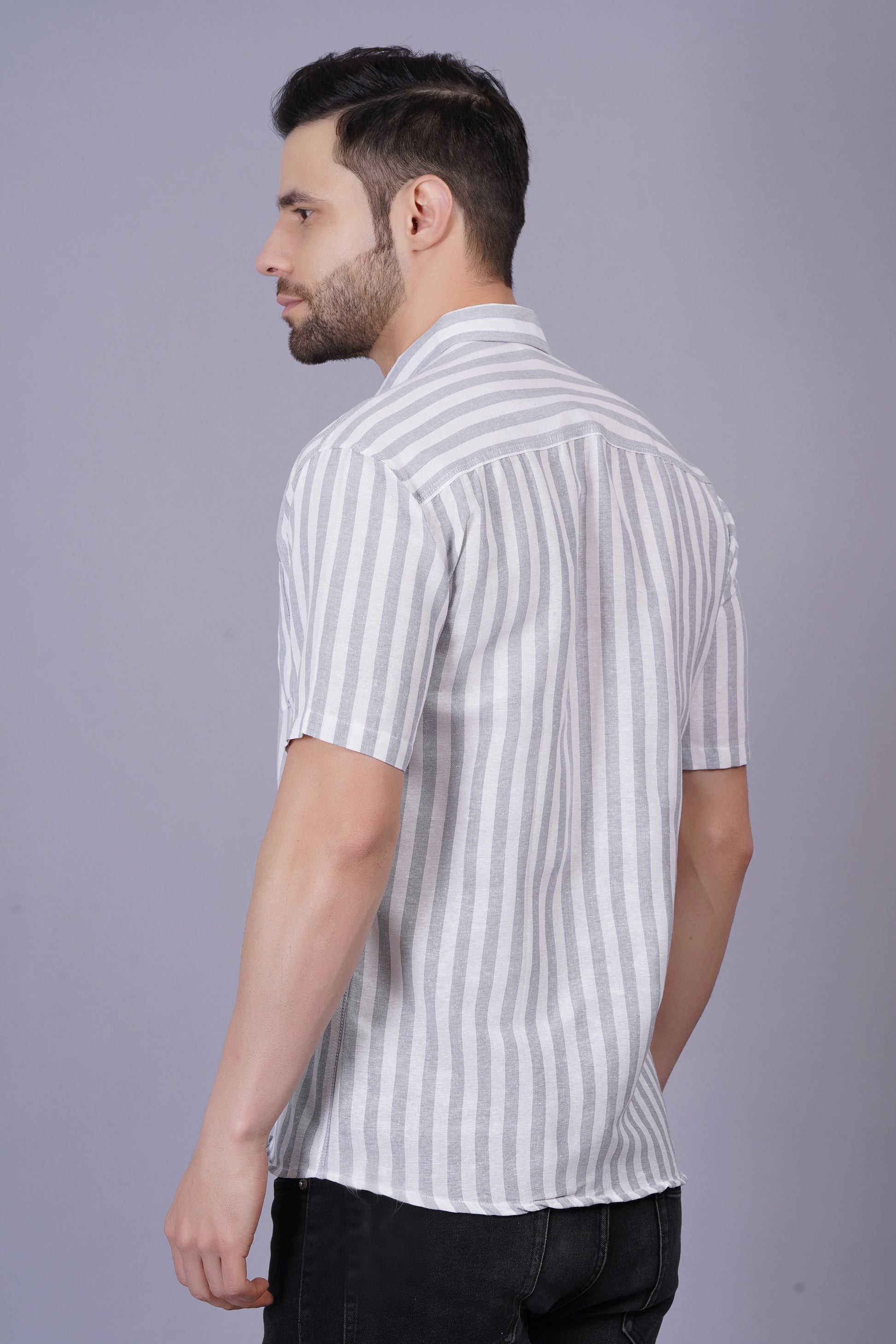 Grey Khadi Cotton Fabric Half Sleeve Mens Regular Fit Shirt