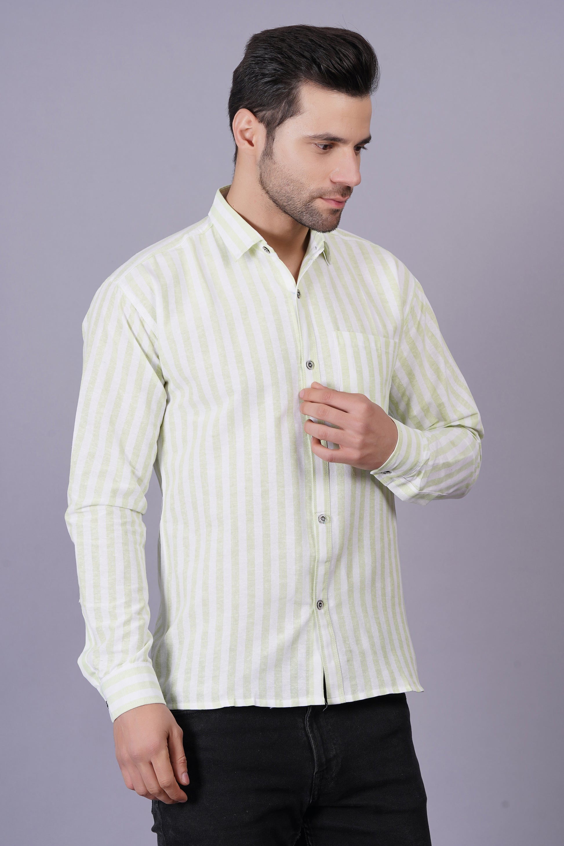 Green Khadi Cotton Fabric Full Sleeve Casual Shirt